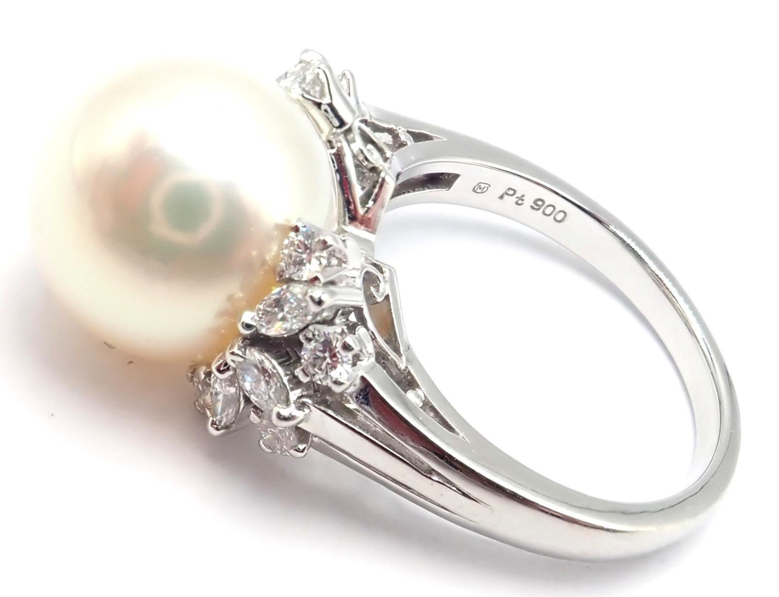Mikimoto Diamond Large 12mm South Sea Pearl Platinum Ring In Excellent Condition For Sale In Holland, PA