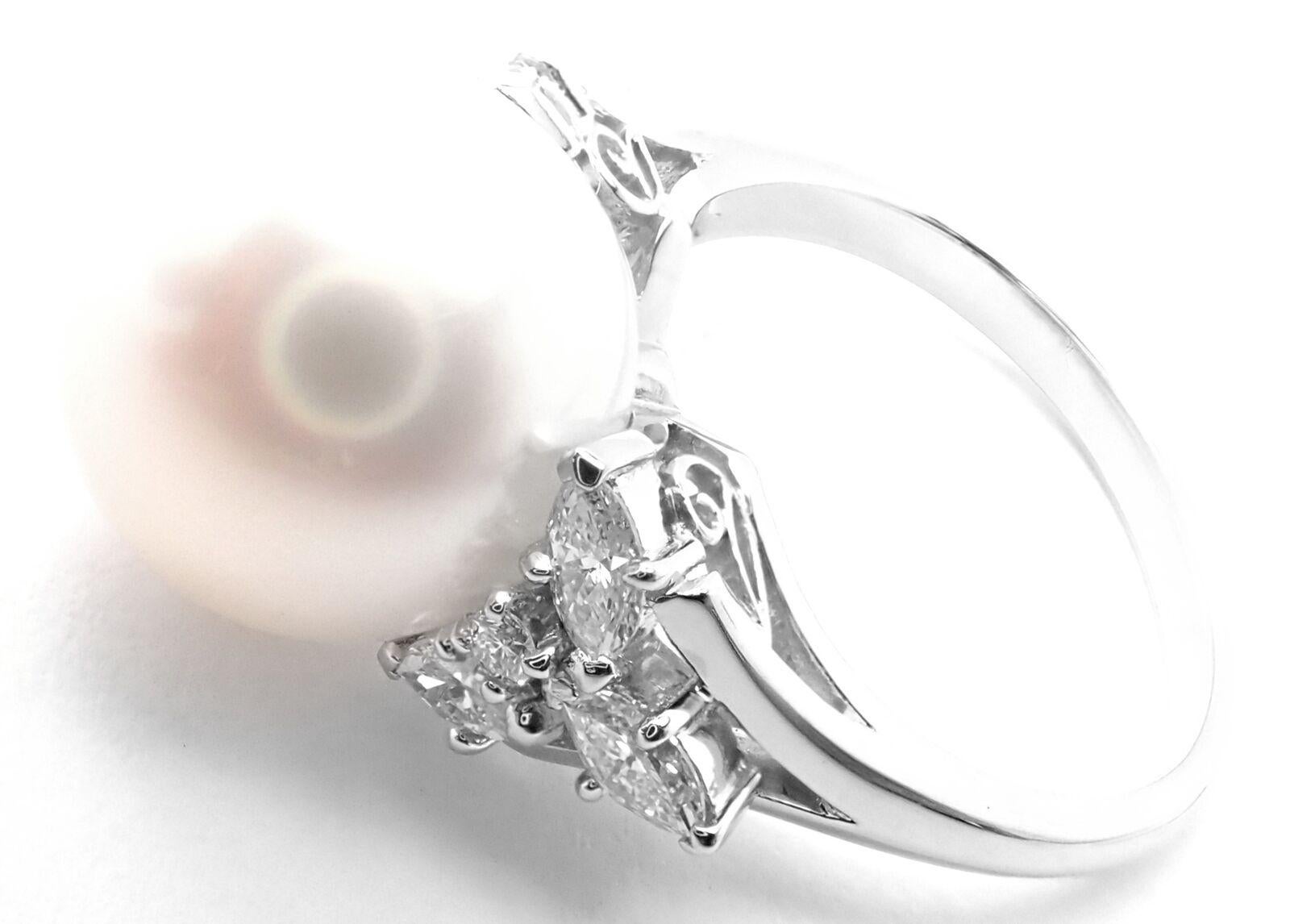 Brilliant Cut Mikimoto Diamond Large 12mm South Sea Pearl Platinum Ring