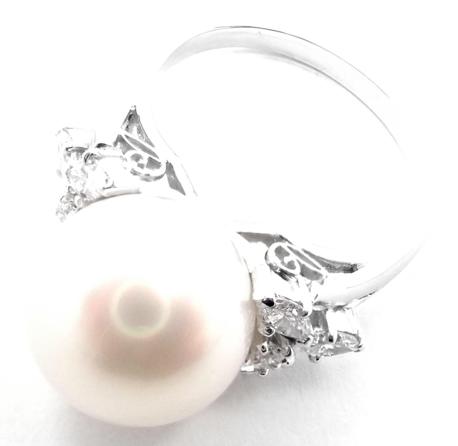 Women's or Men's Mikimoto Diamond Large 12mm South Sea Pearl Platinum Ring