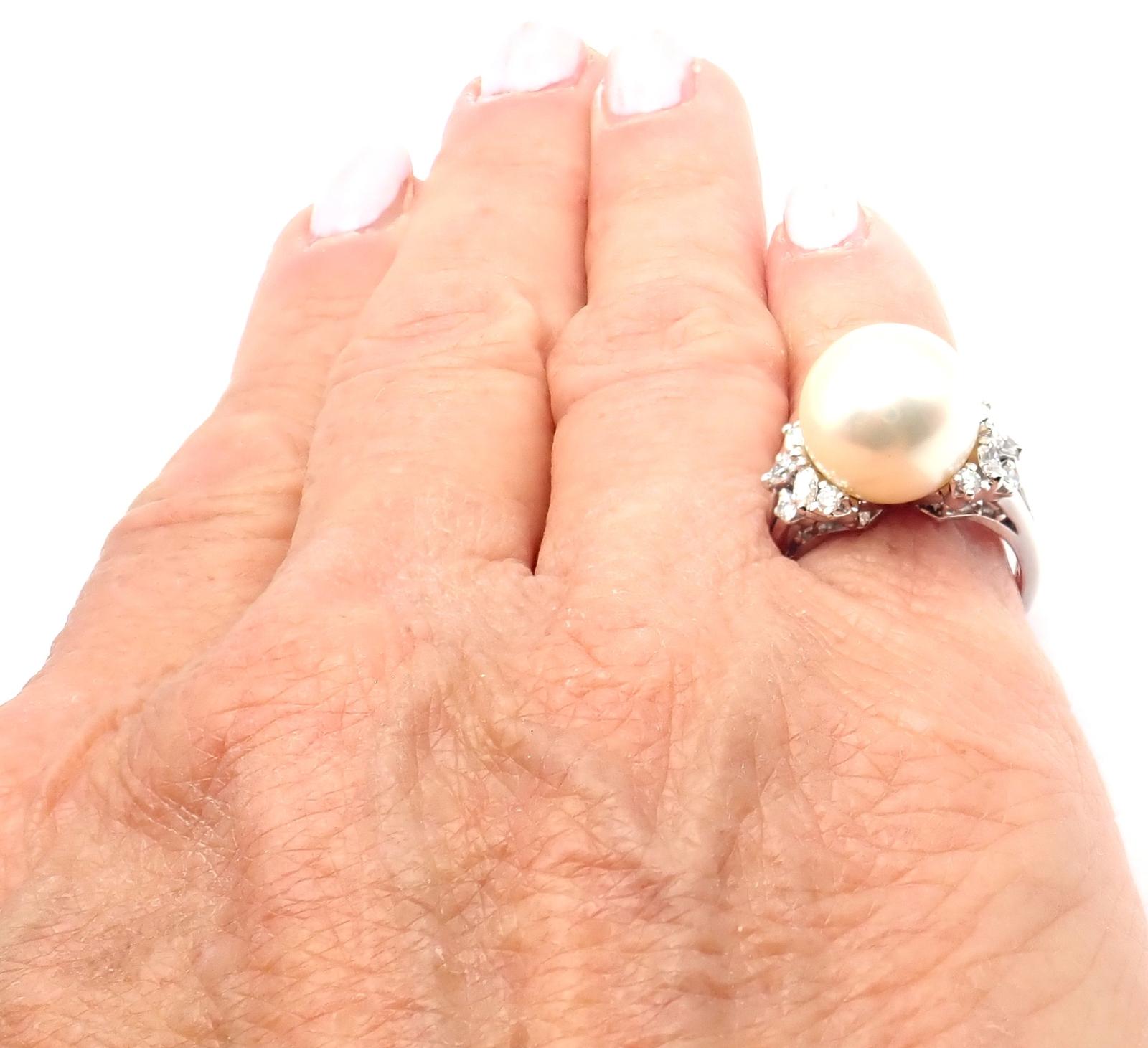 Mikimoto Diamond Large 12mm South Sea Pearl Platinum Ring For Sale 2