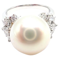 Mikimoto Diamond Large 12mm South Sea Pearl Platinum Ring