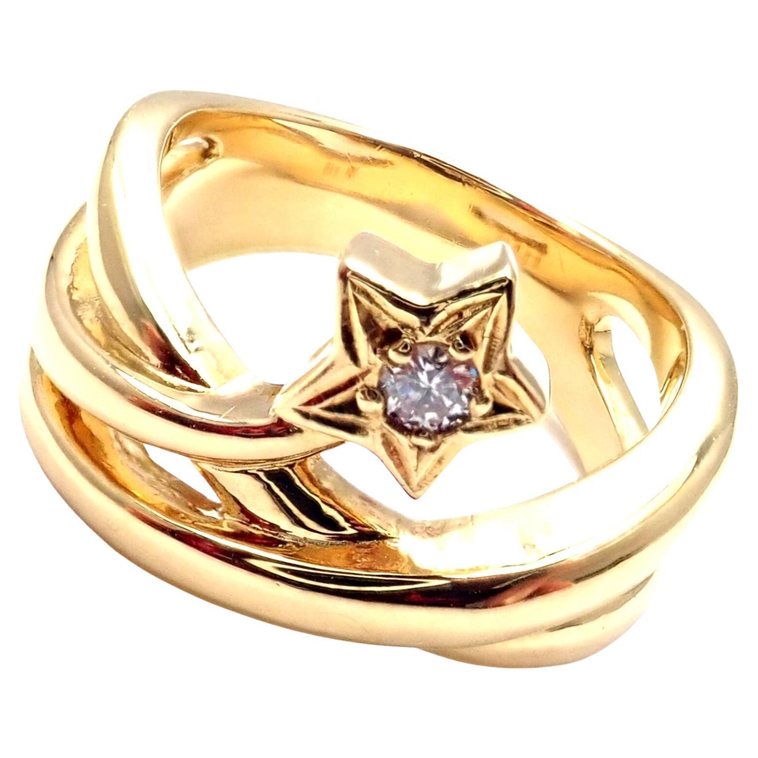 Mikimoto Diamond Lucky Star Yellow Gold Band Ring For Sale