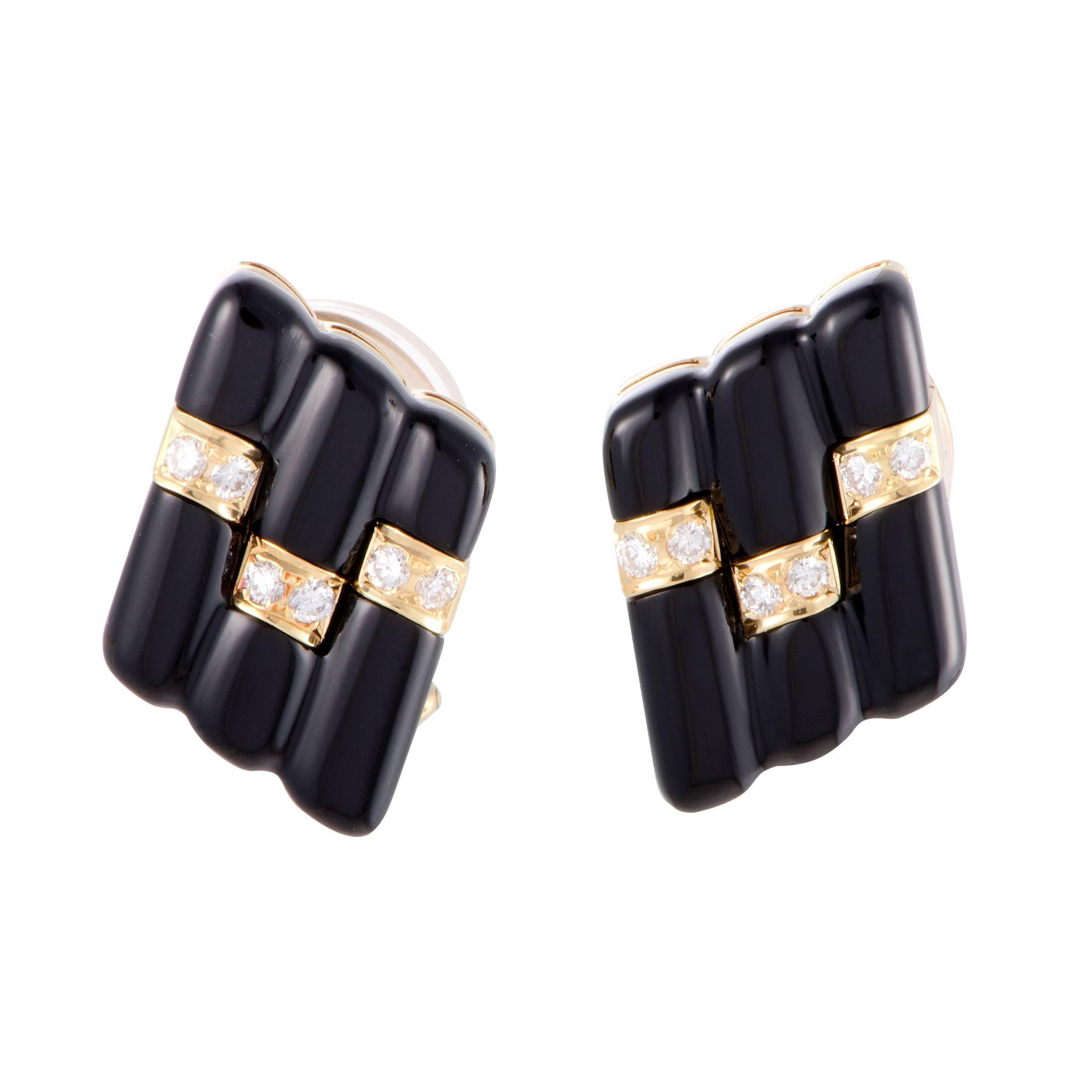 Mikimoto Diamond Onyx Earrings