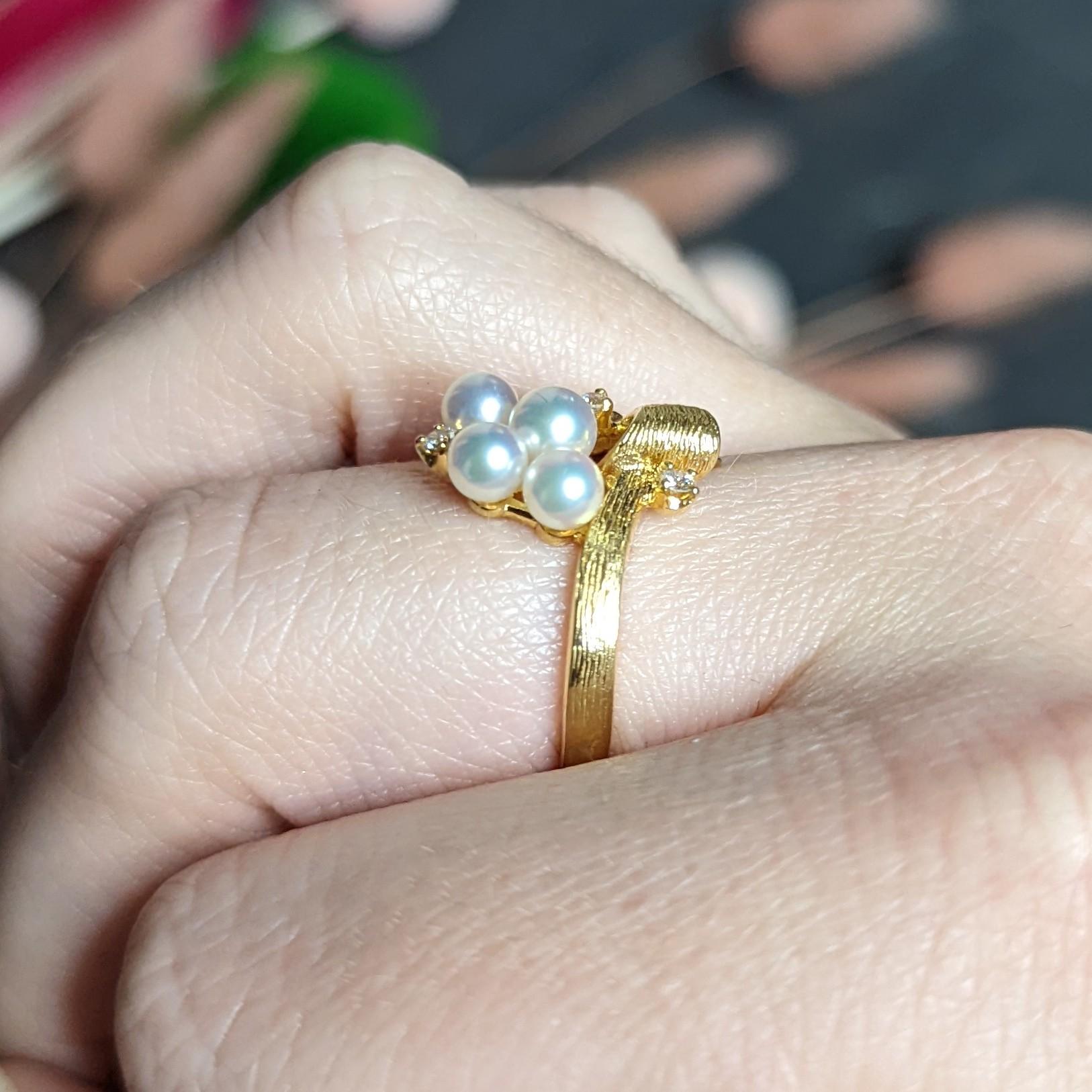 Mikimoto Diamond Pearl 18 Karat Yellow Gold Ribbon Ring 4