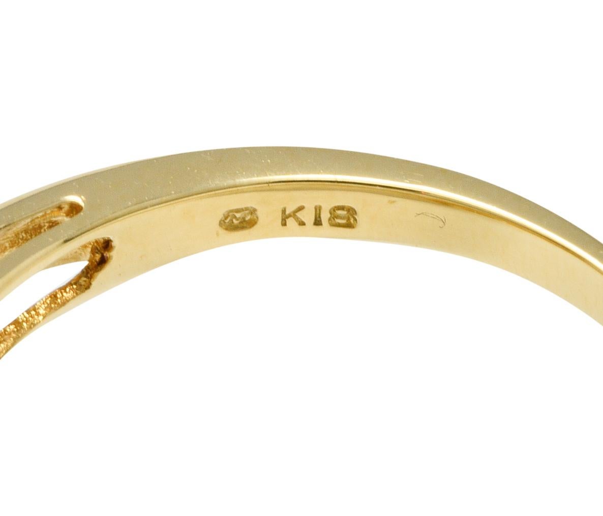 Women's or Men's Mikimoto Diamond Pearl 18 Karat Yellow Gold Ribbon Ring