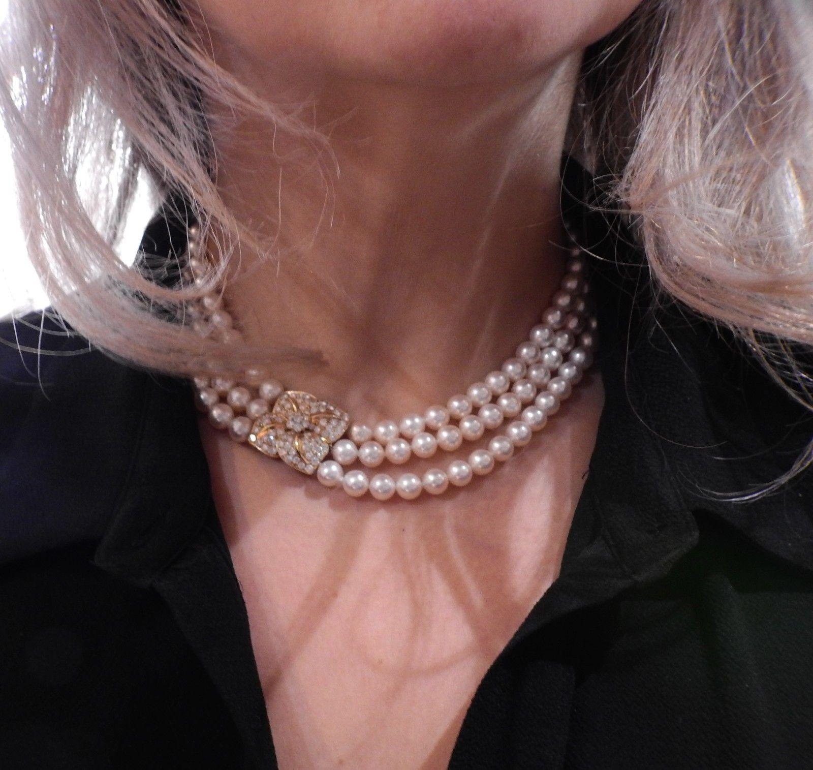 Mikimoto Diamond Pearl Flower Necklace 1