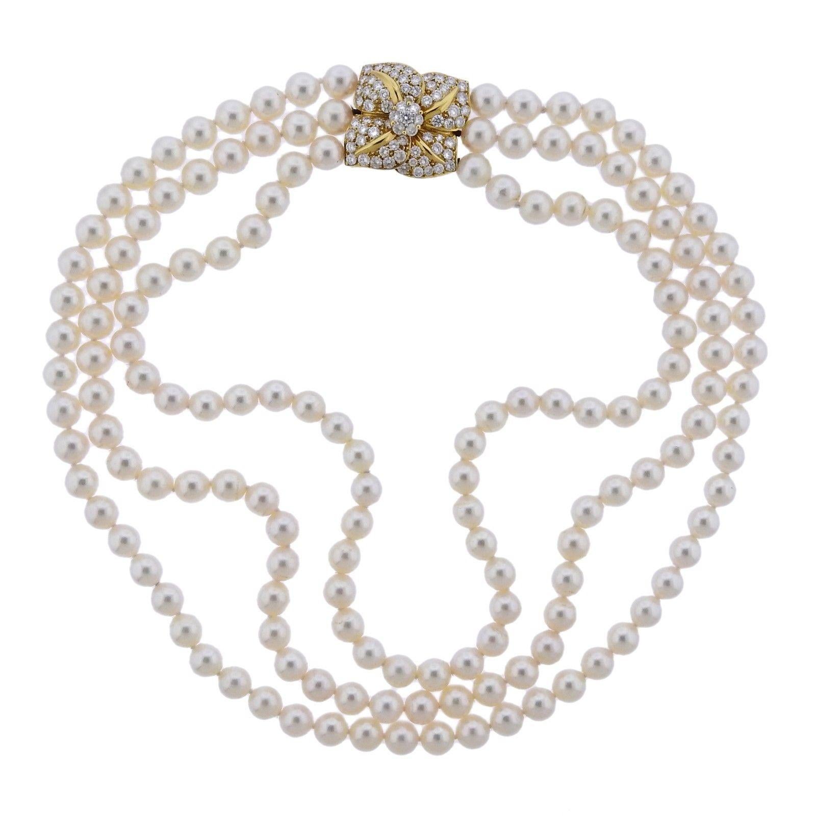 Mikimoto Diamond Pearl Flower Necklace