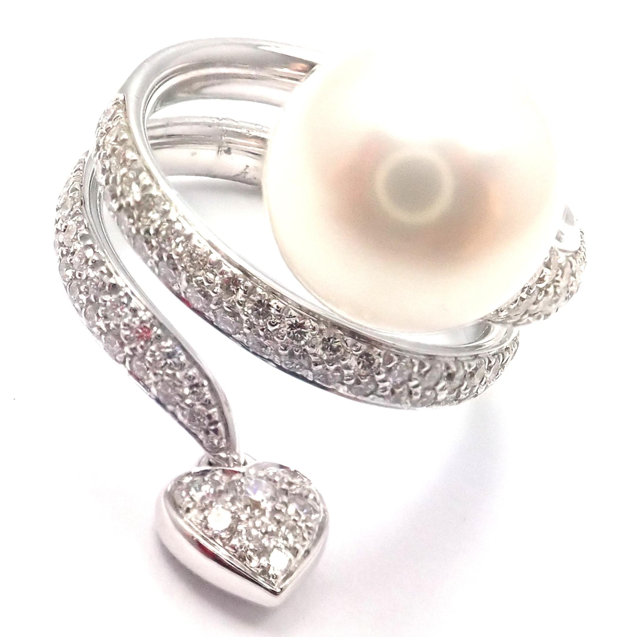 18k White Gold Diamond Large South Sea Pearl Ring by Mikimoto. 
With Round brilliant cut VS1 clarity, E color diamonds total weight approx. .90ct
1 x 10mm South Sea Pearl 
Color White
Quality Grade A+
This ring comes with Certificate for Retail