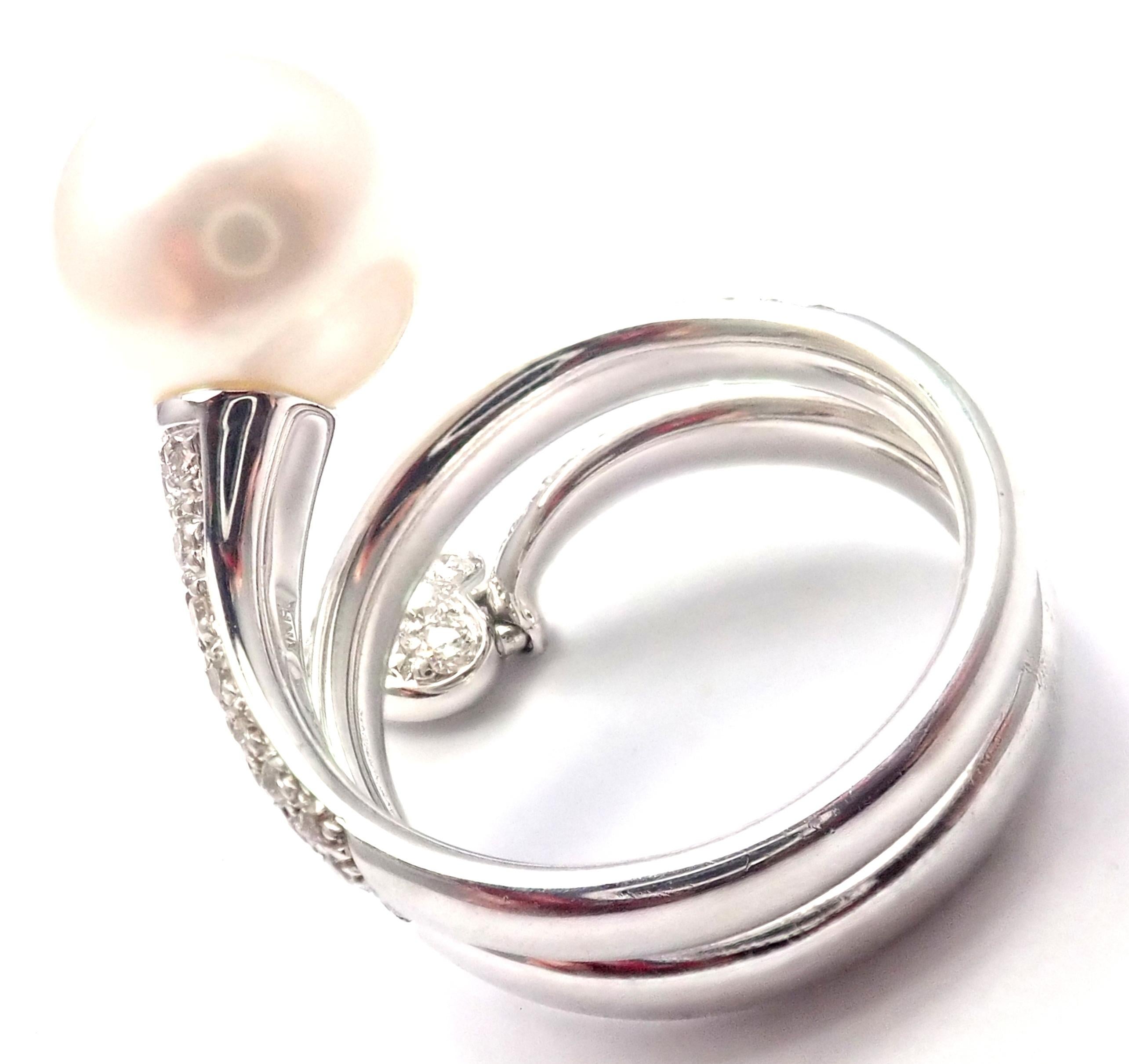Women's or Men's Mikimoto Diamond South Sea Pearl Heart White Gold Ring For Sale