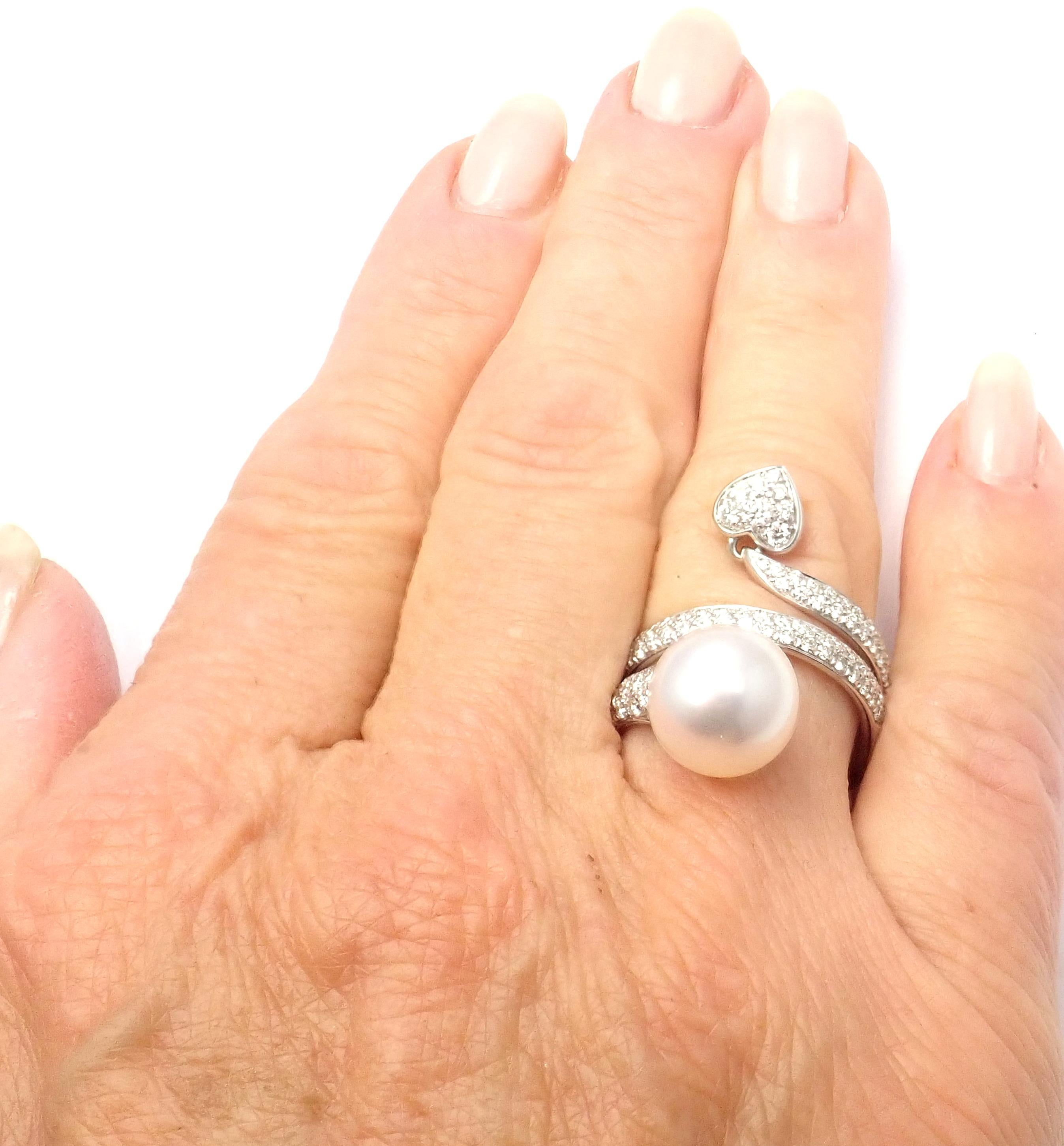Mikimoto Diamond South Sea Pearl Heart White Gold Ring For Sale 4