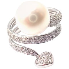 Mikimoto Bague cœur en or blanc avec diamants et perle des mers du Sud