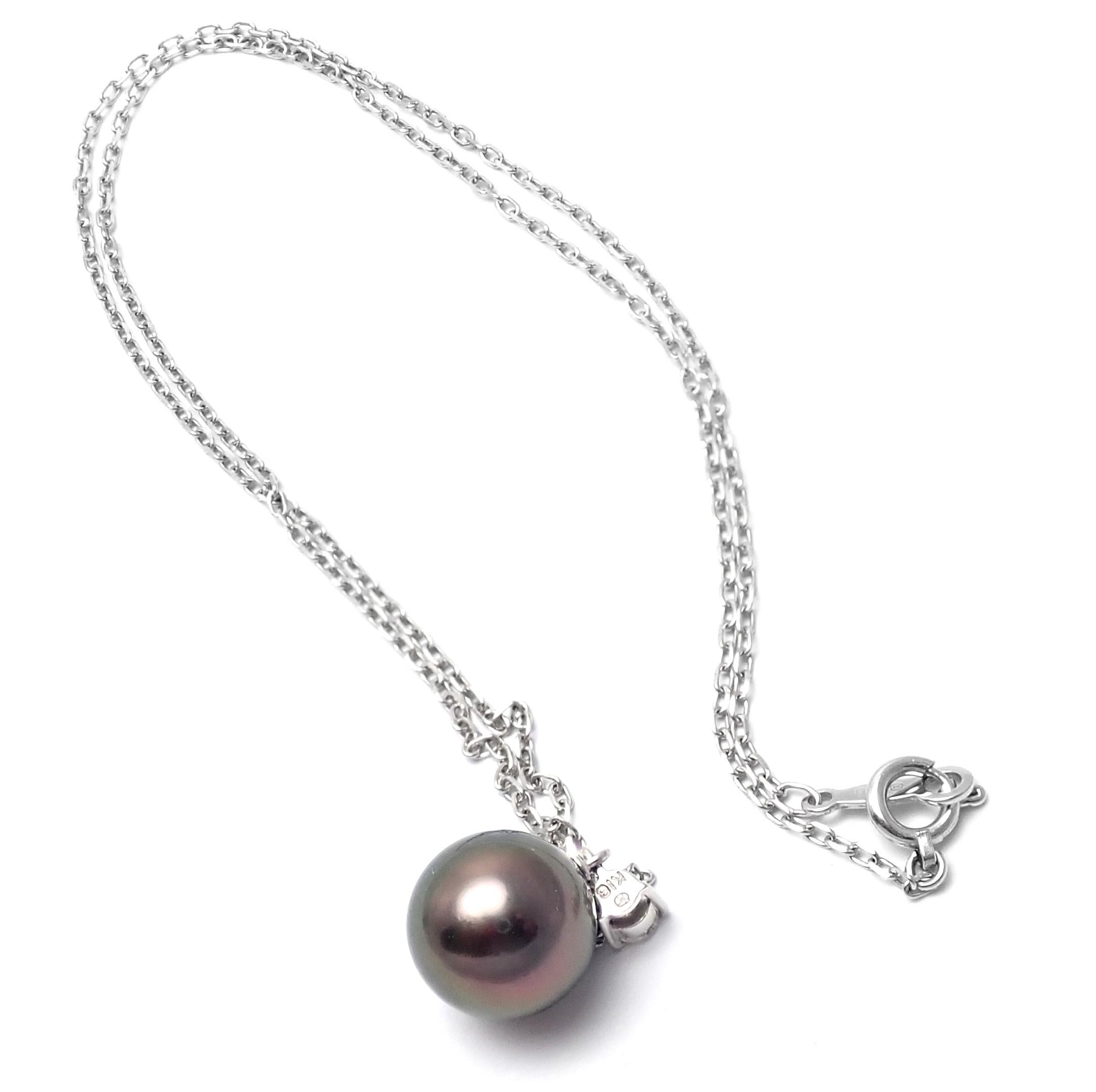 Mikimoto Diamond Tahitian Black Pearl White Gold Pendant Necklace 7