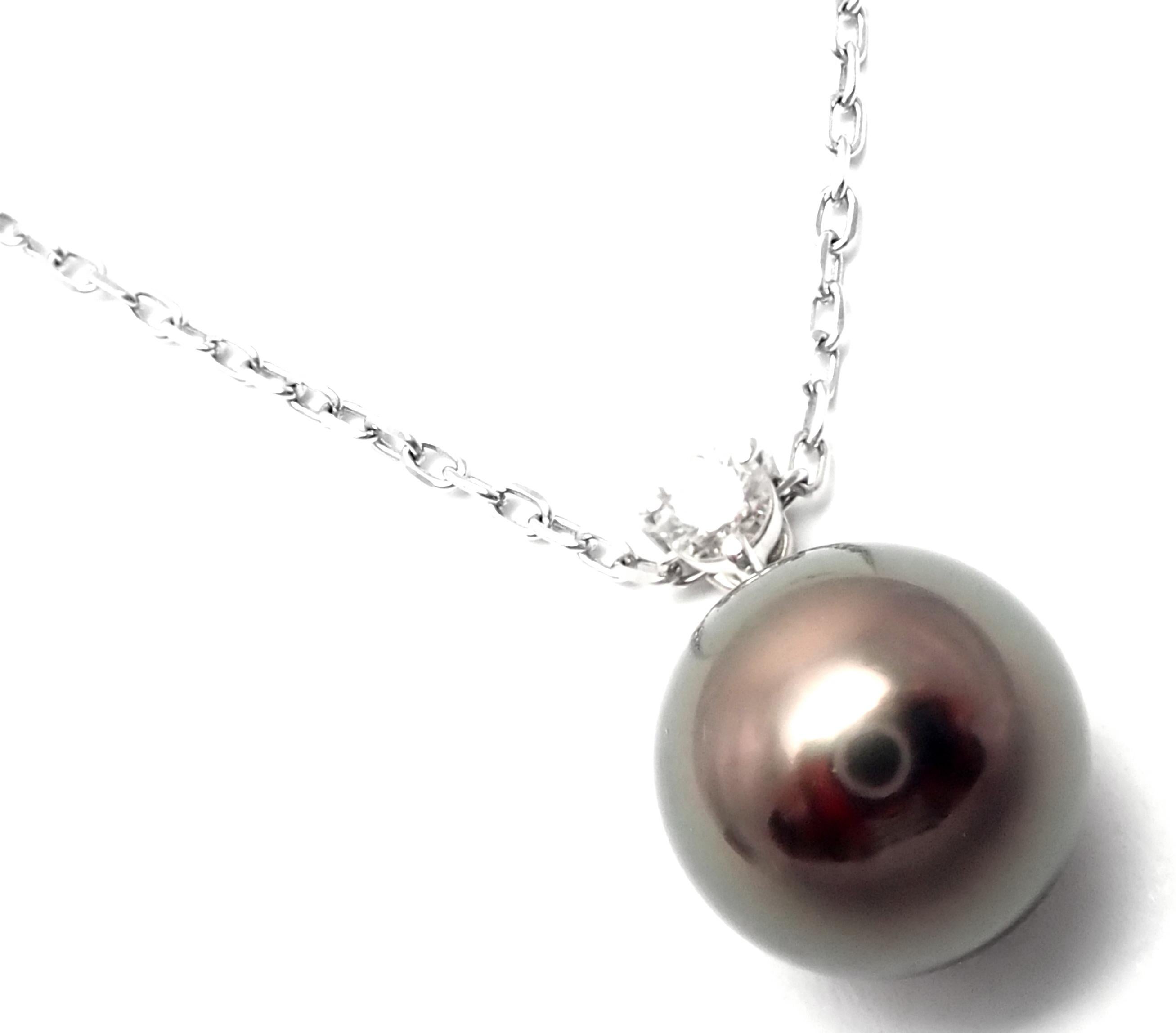 Mikimoto Diamond Tahitian Black Pearl White Gold Pendant Necklace In Excellent Condition In Holland, PA