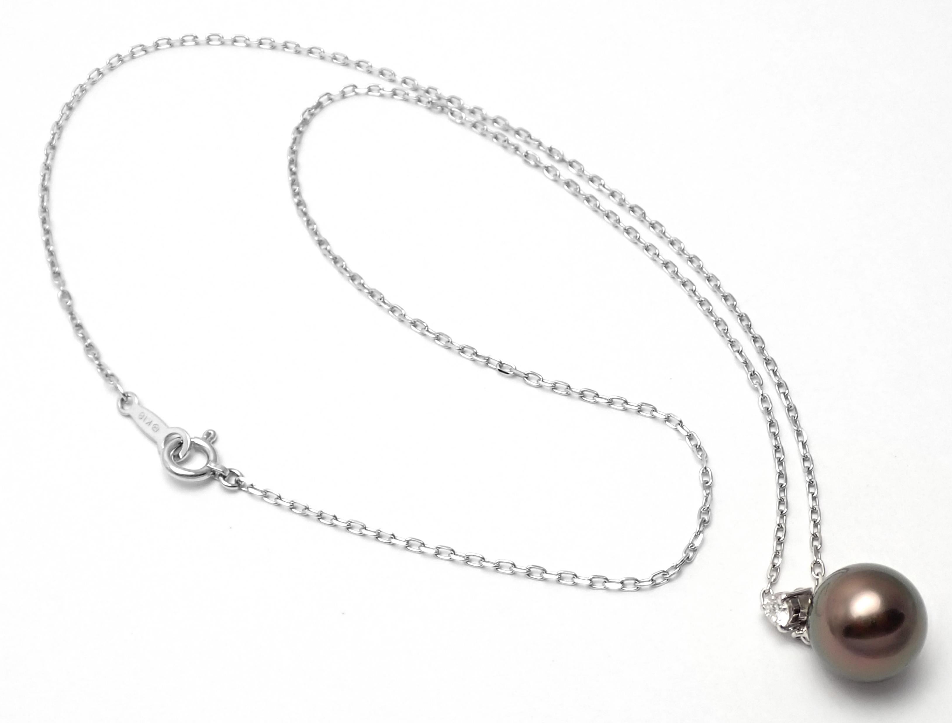 Mikimoto Diamond Tahitian Black Pearl White Gold Pendant Necklace für Damen oder Herren