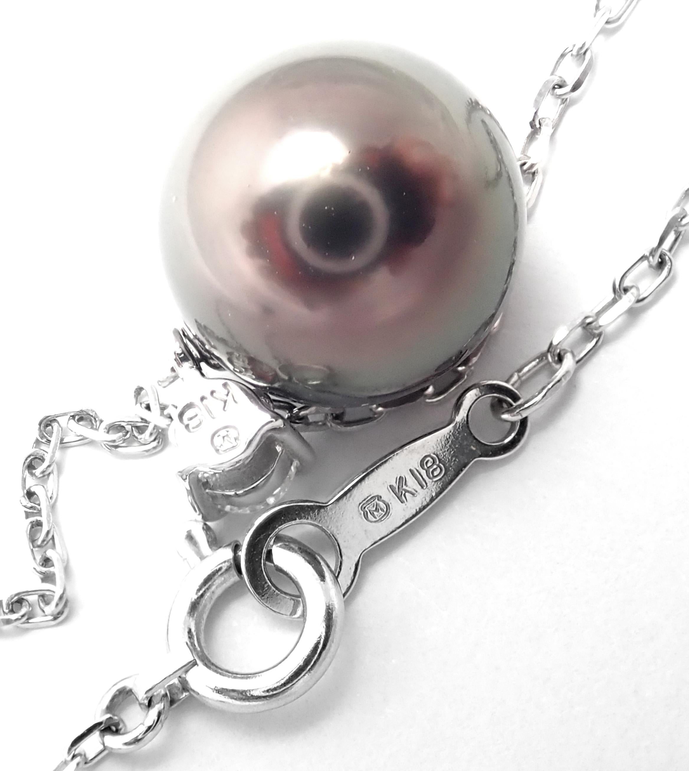 Mikimoto Diamond Tahitian Black Pearl White Gold Pendant Necklace 1