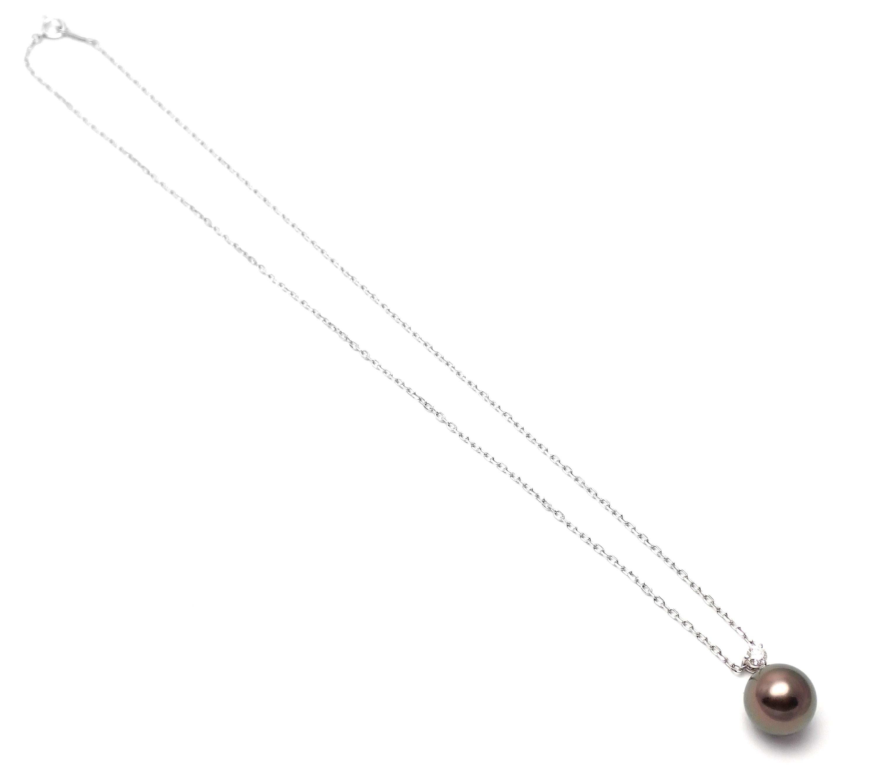 Mikimoto Diamond Tahitian Black Pearl White Gold Pendant Necklace 3