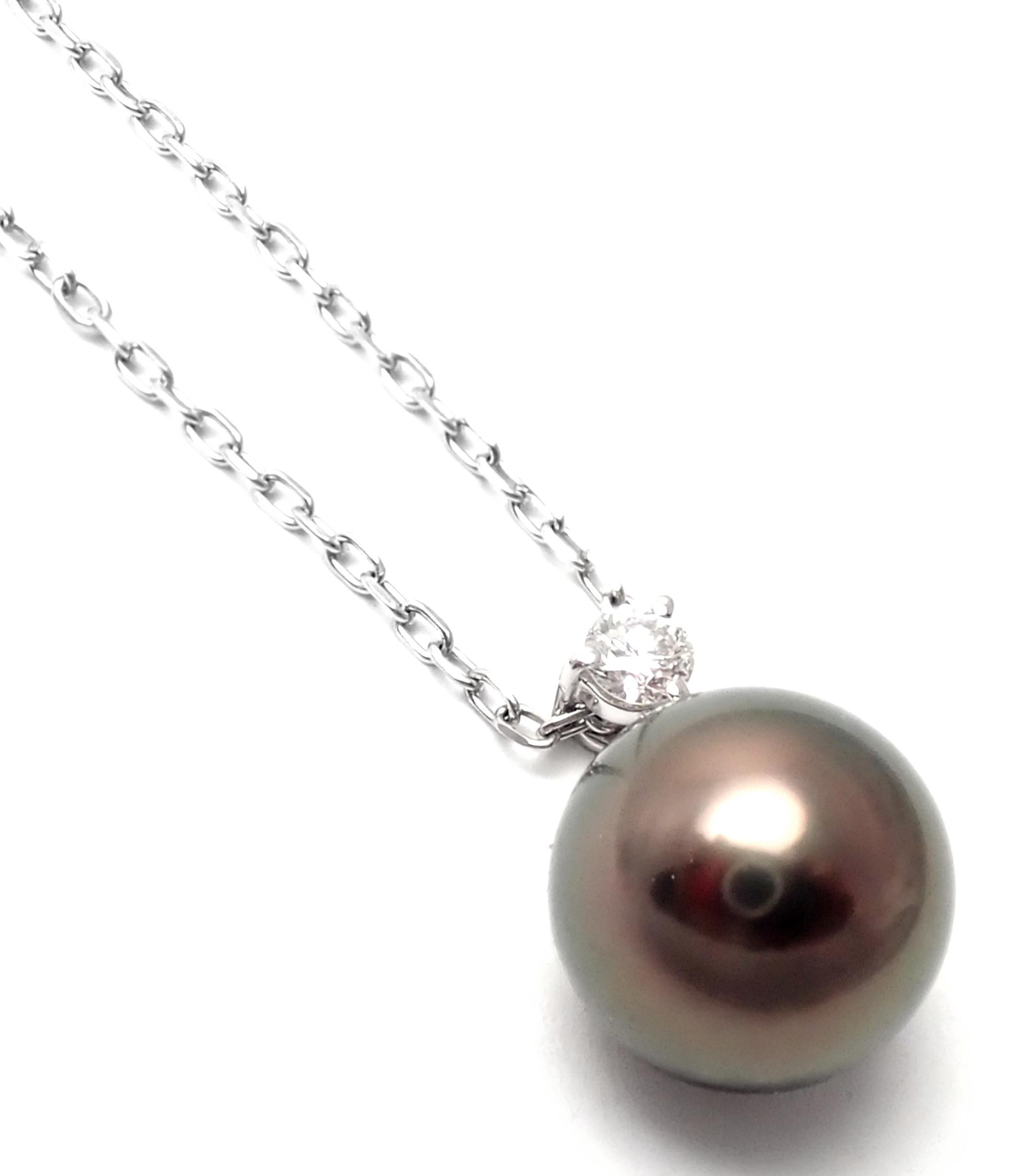 Mikimoto Diamond Tahitian Black Pearl White Gold Pendant Necklace 4