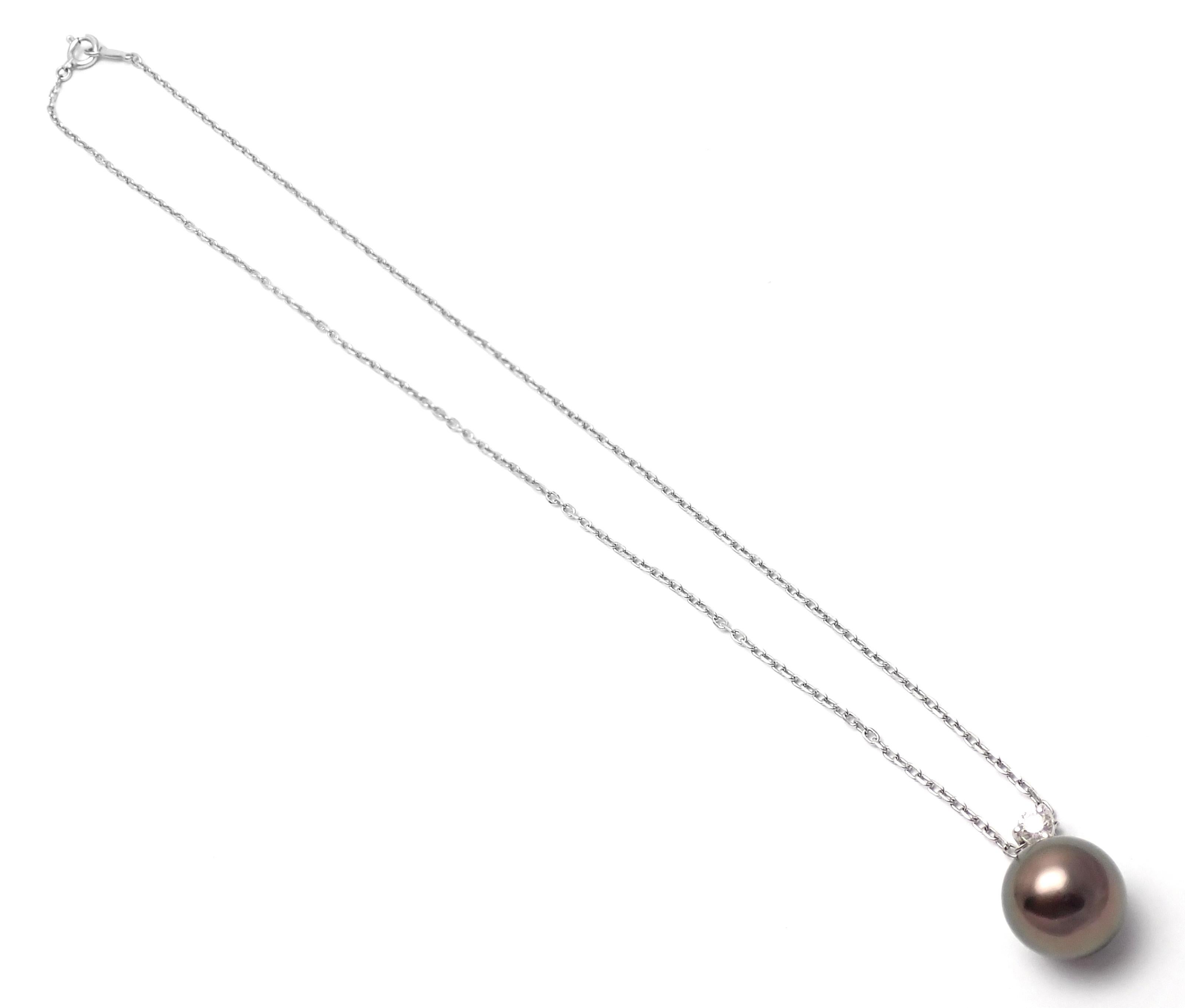 Mikimoto Diamond Tahitian Black Pearl White Gold Pendant Necklace 5