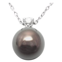 Mikimoto Diamond Tahitian Black Pearl White Gold Pendant Necklace