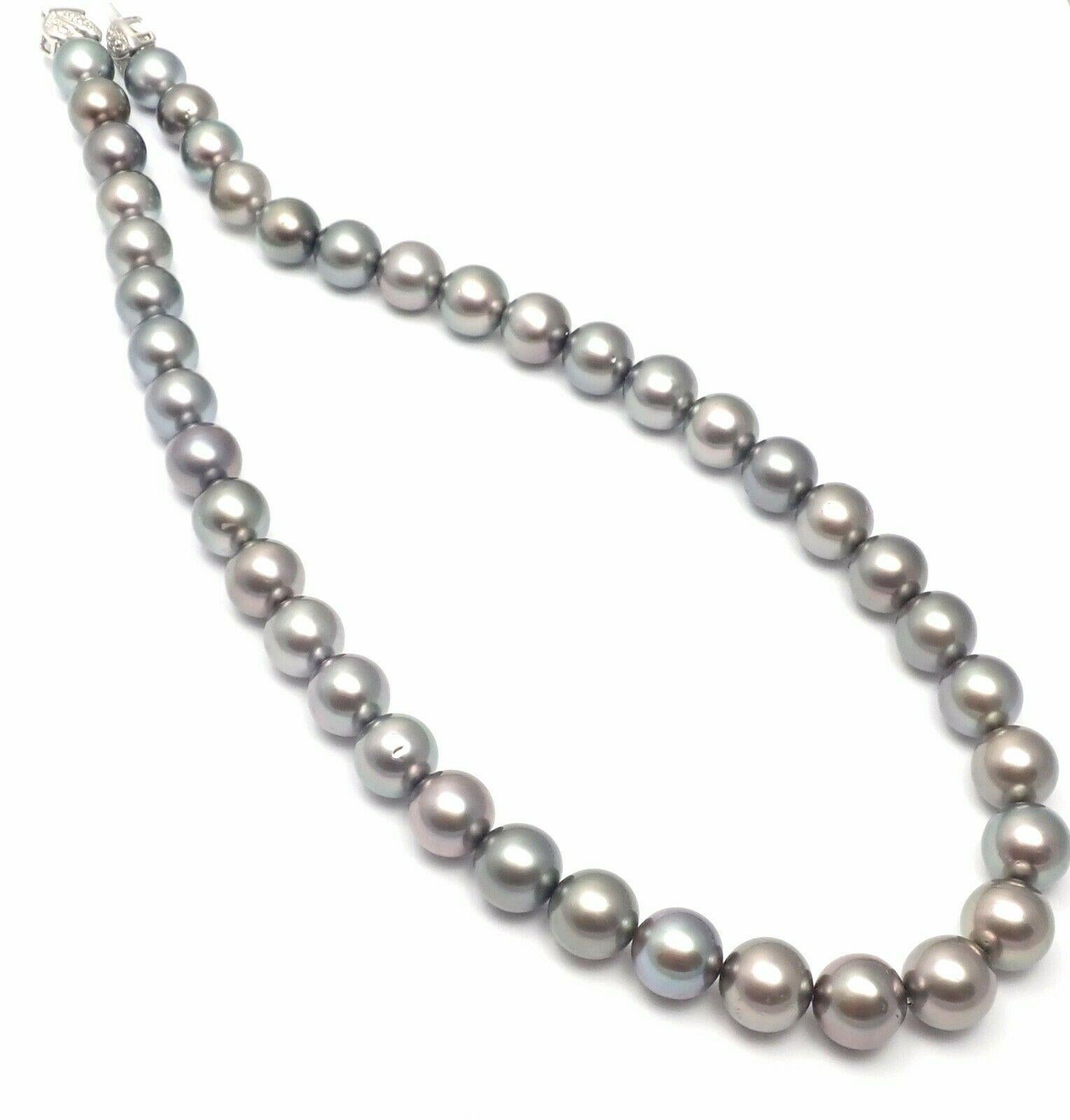 Women's or Men's Mikimoto Diamond Tahitian Black South Sea Pearl Strand White Gold Necklace