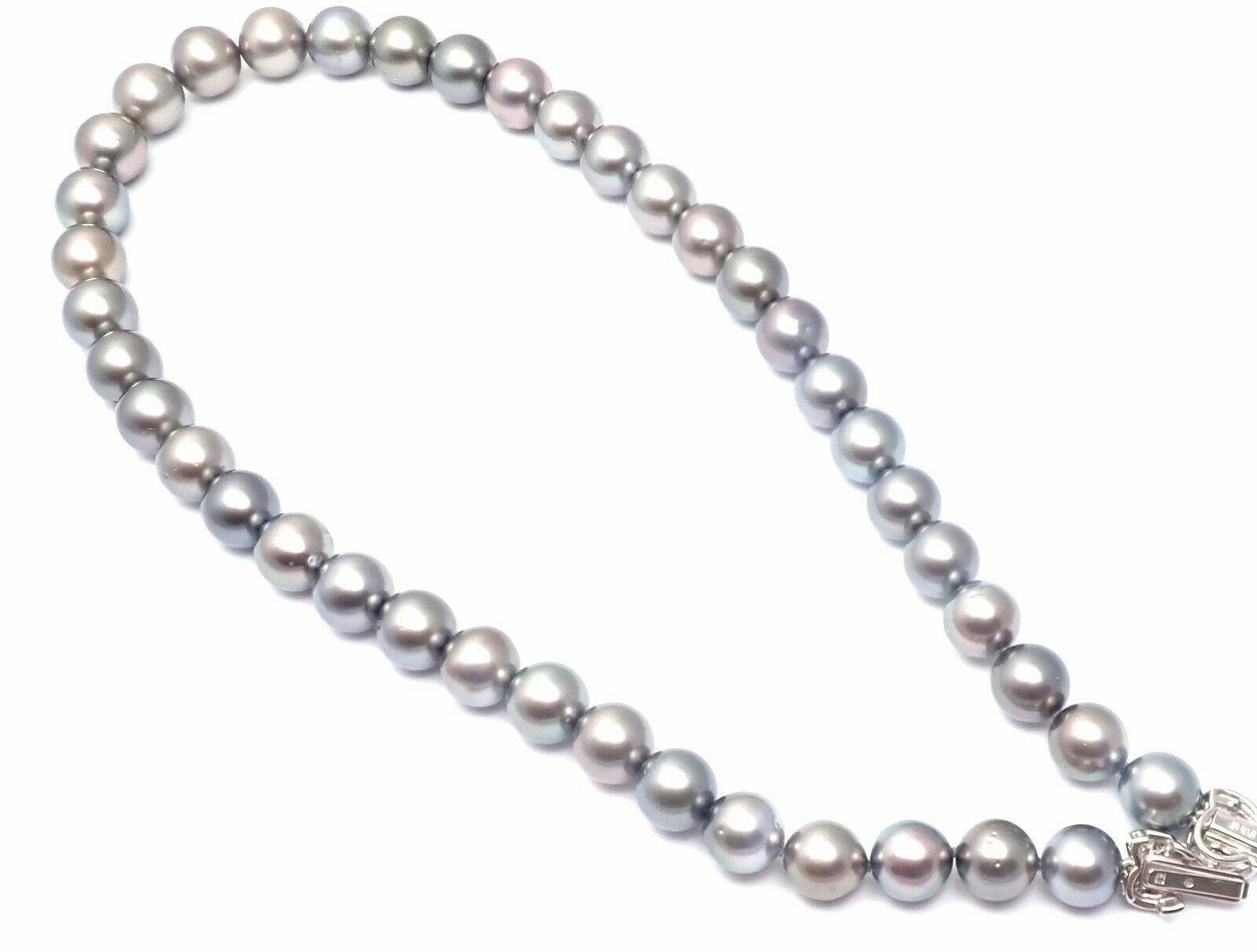 Mikimoto Diamond Tahitian Black South Sea Pearl Strand White Gold Necklace 1