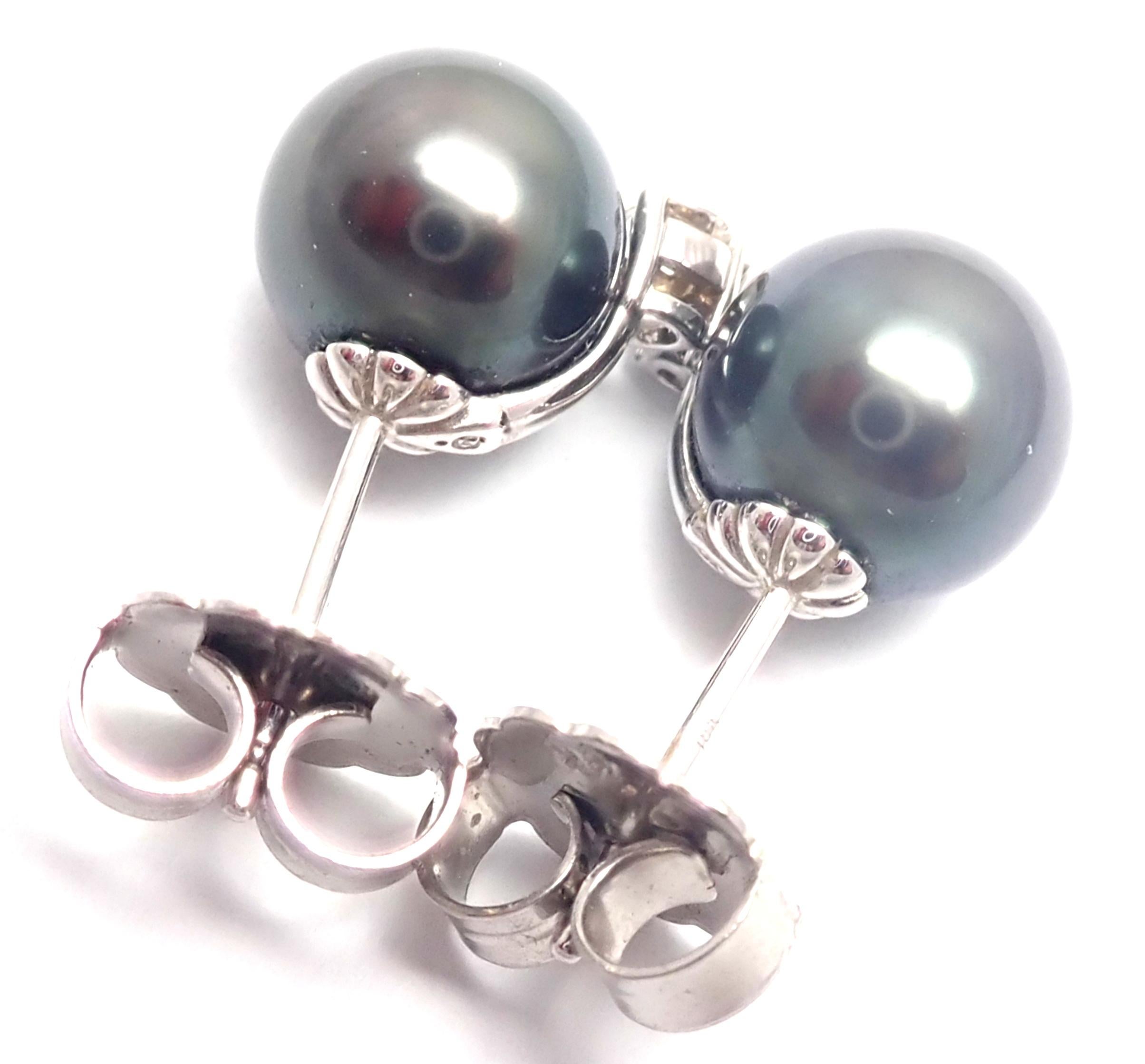 Mikimoto Diamond Tahitian Black South Sea Pearl White Gold Earrings 6