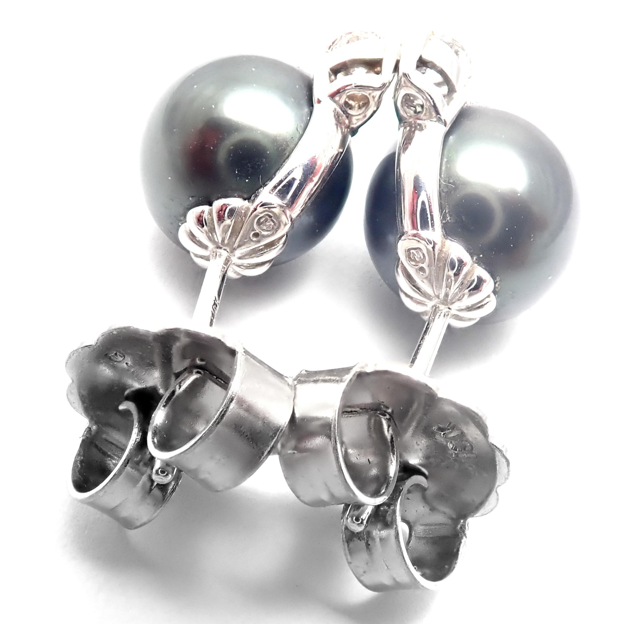 Mikimoto Diamond Tahitian Black South Sea Pearl White Gold Earrings 7
