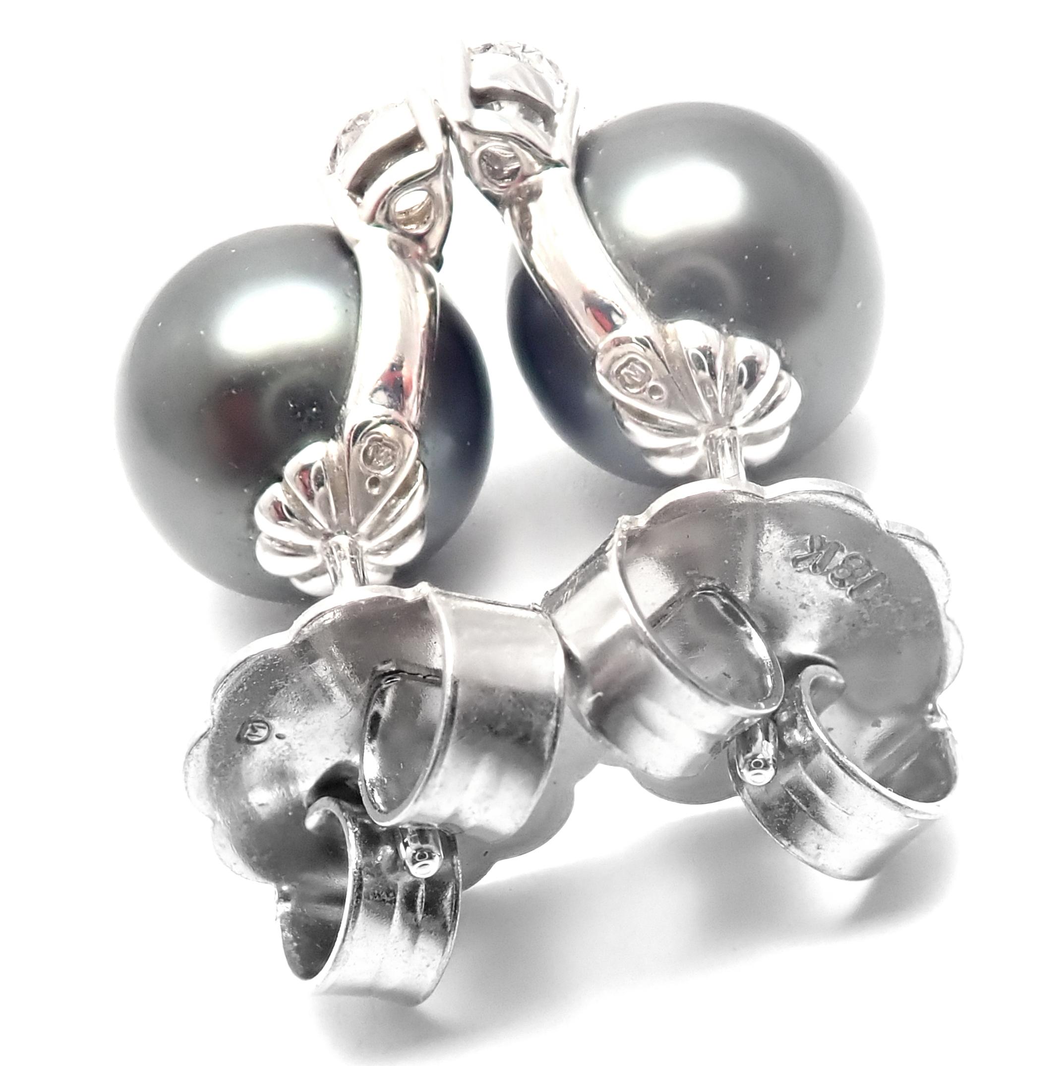 Mikimoto Diamond Tahitian Black South Sea Pearl White Gold Earrings 8