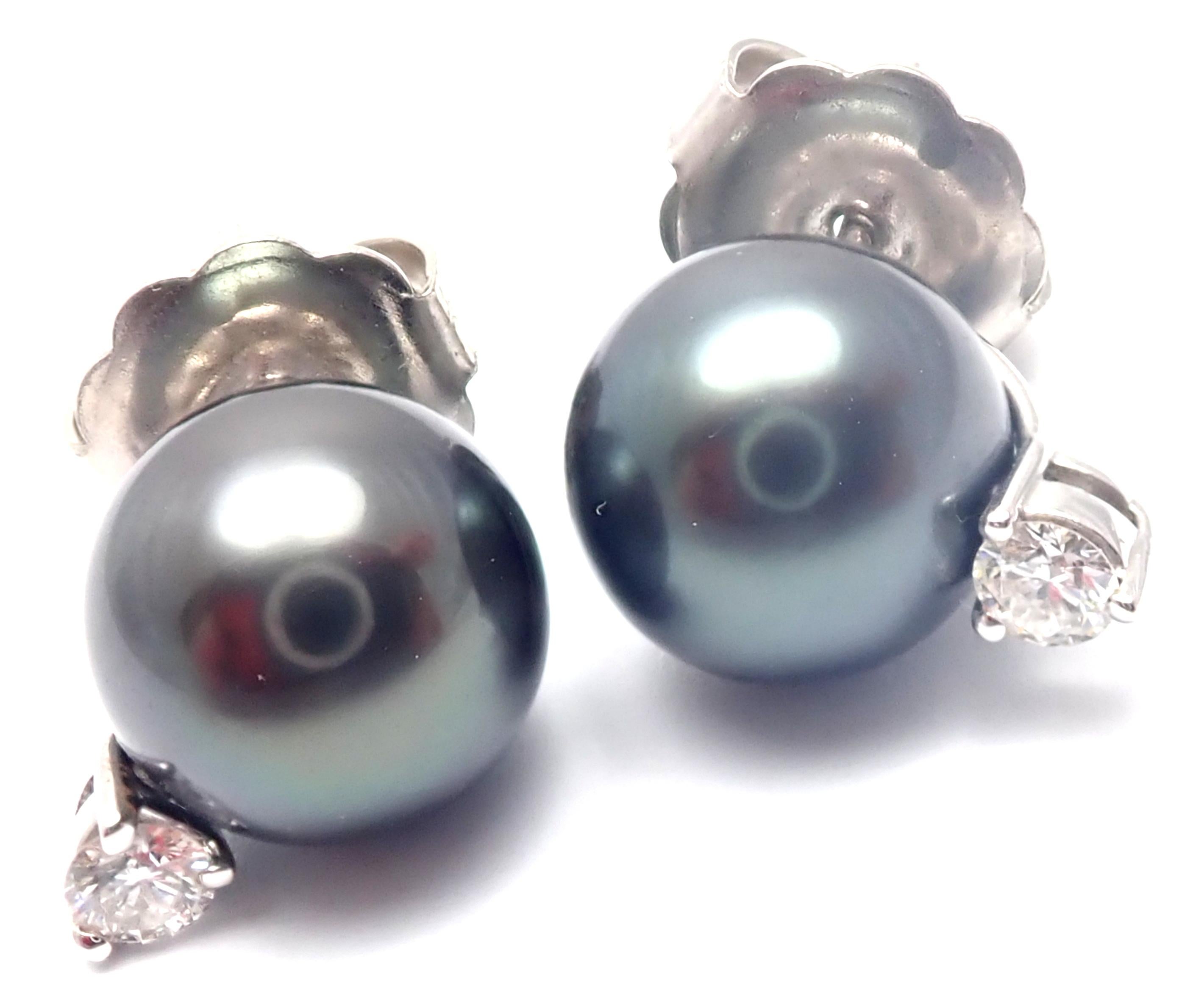 Mikimoto Diamond Tahitian Black South Sea Pearl White Gold Earrings In Excellent Condition In Holland, PA