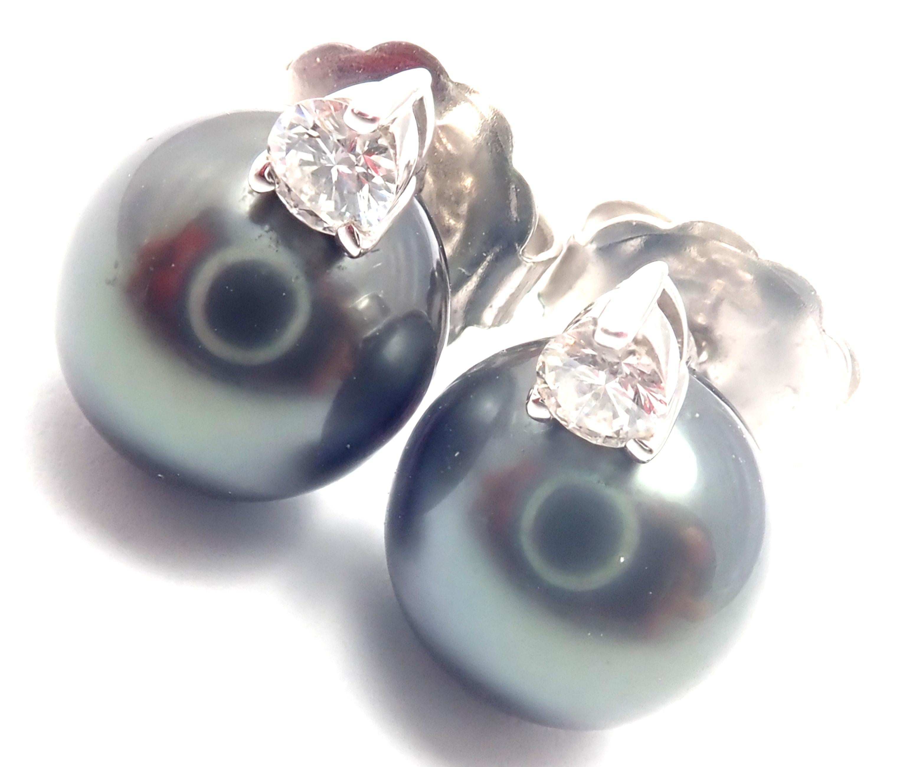 Mikimoto Diamond Tahitian Black South Sea Pearl White Gold Earrings 1