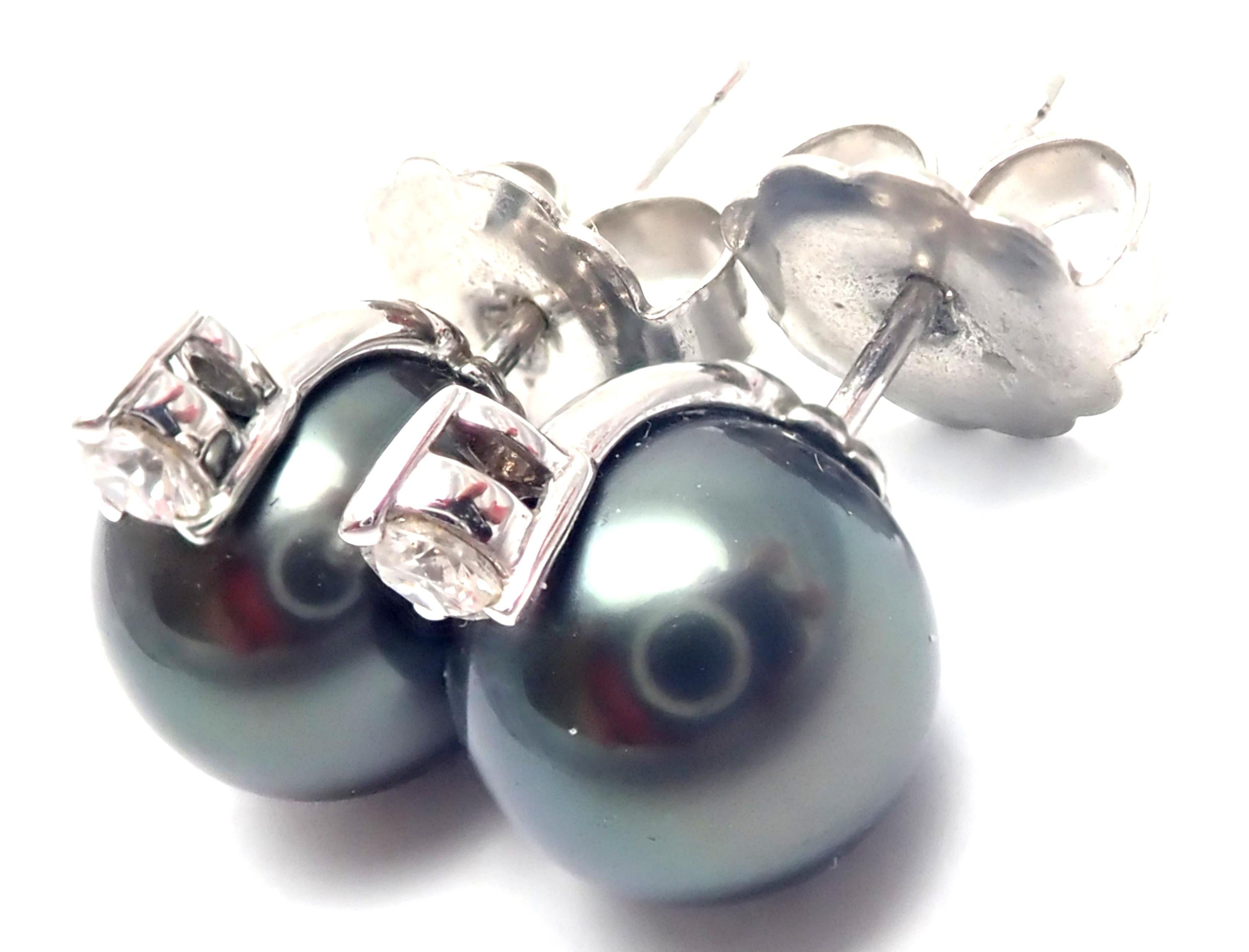 Mikimoto Diamond Tahitian Black South Sea Pearl White Gold Earrings 2
