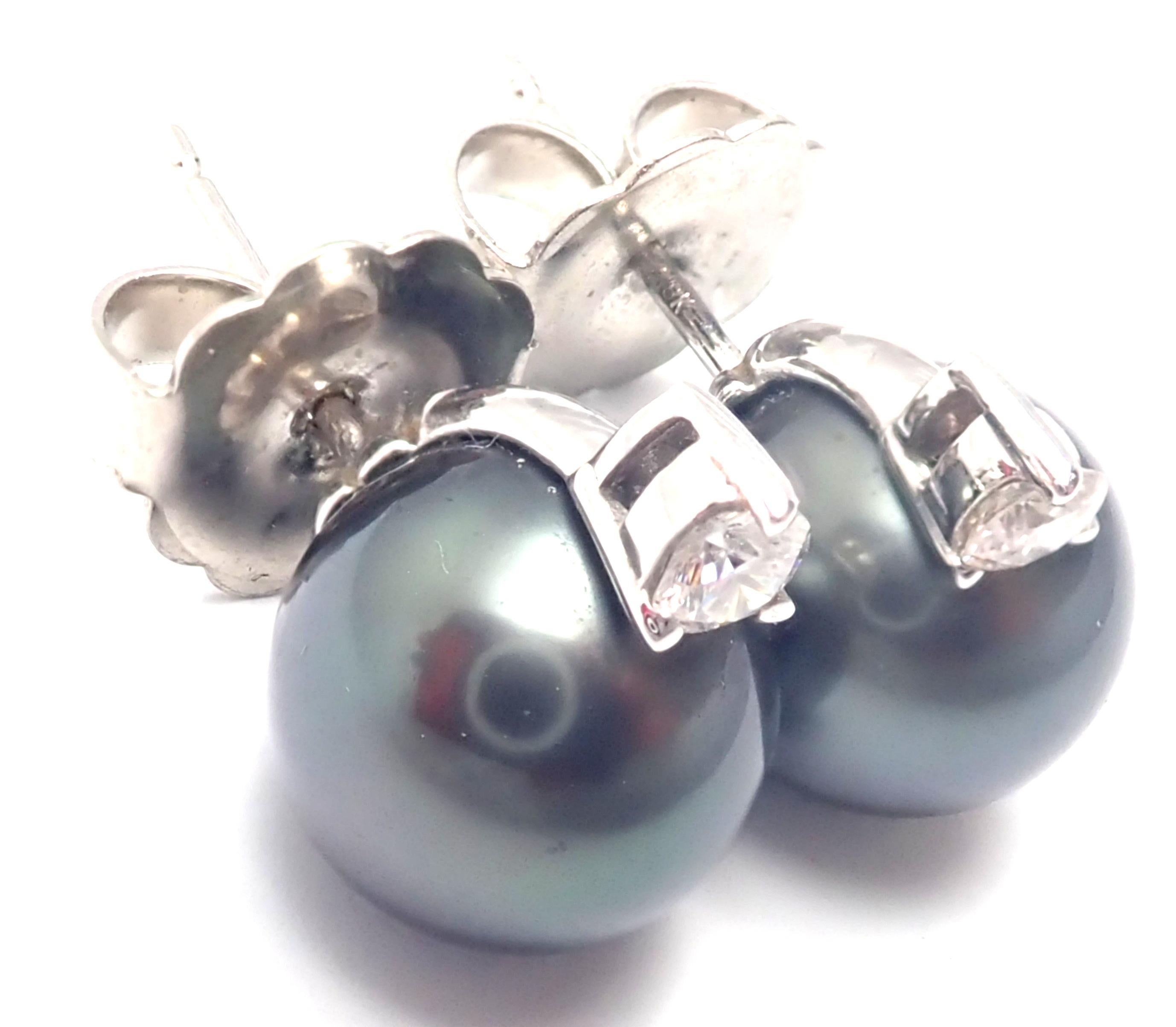 Mikimoto Diamond Tahitian Black South Sea Pearl White Gold Earrings 3