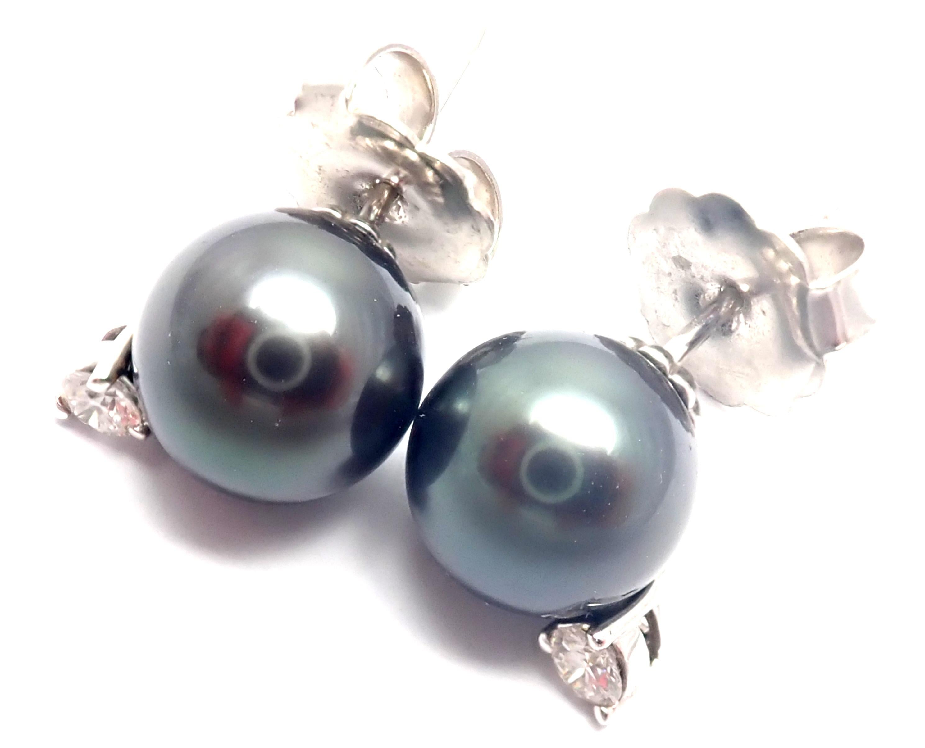 Mikimoto Diamond Tahitian Black South Sea Pearl White Gold Earrings 4