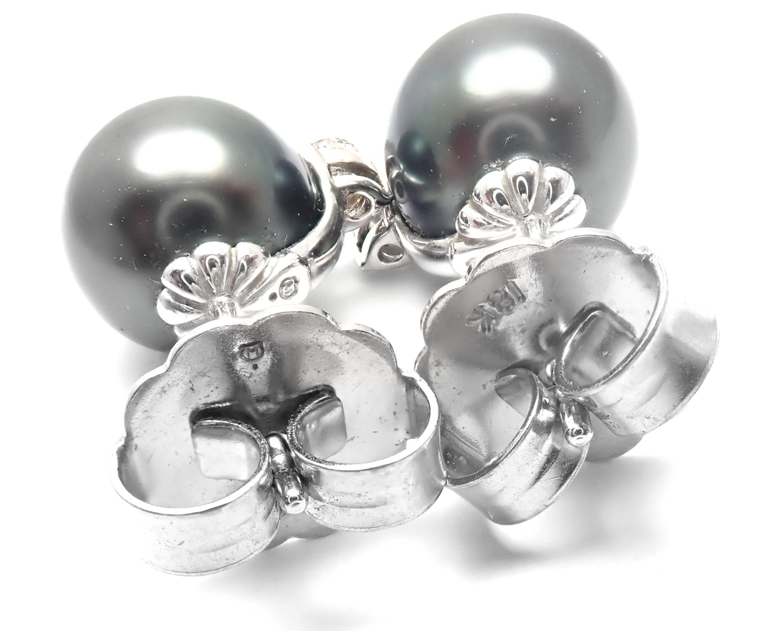 Mikimoto Diamond Tahitian Black South Sea Pearl White Gold Earrings 5