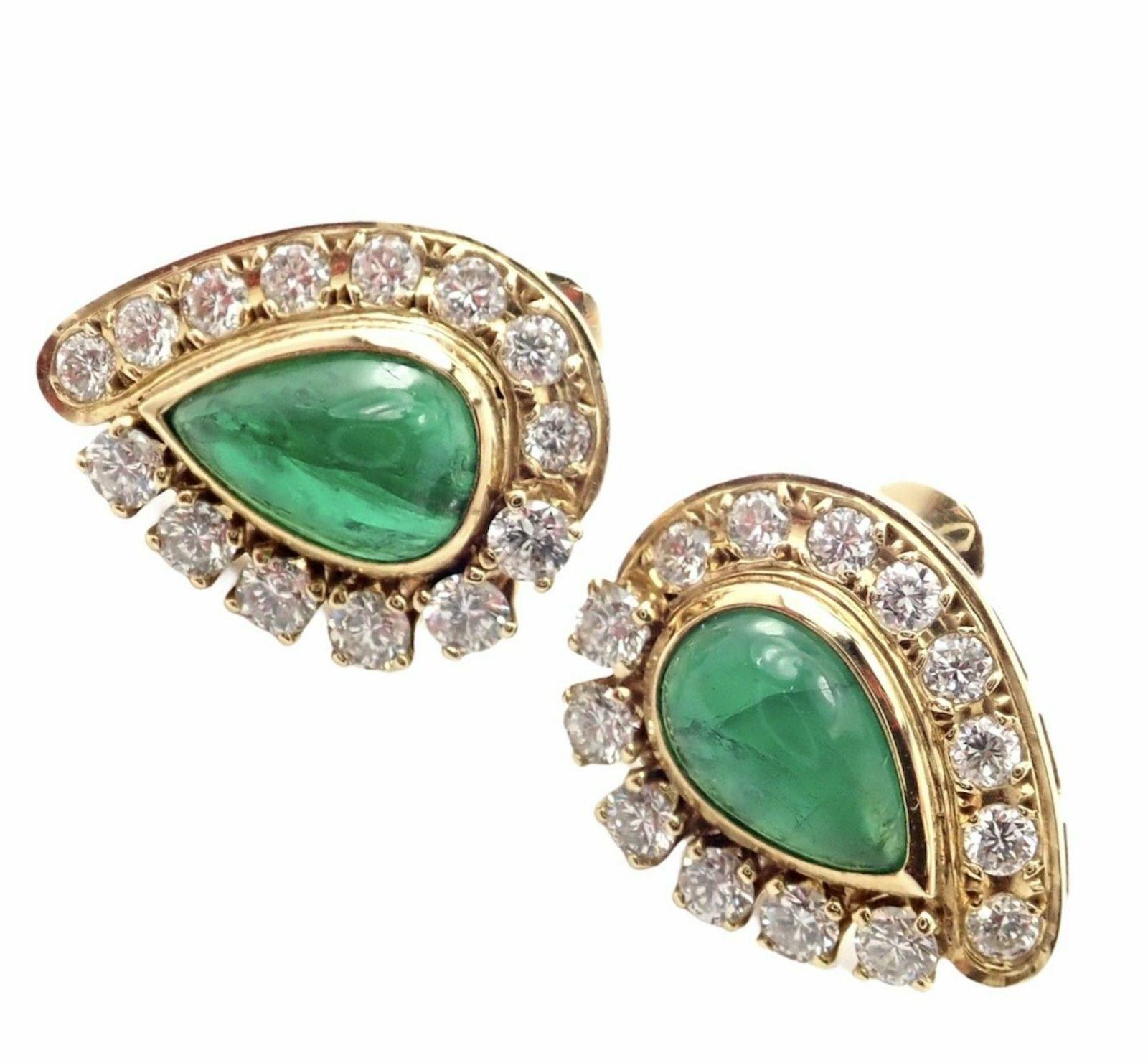 Brilliant Cut Mikimoto Diamond Teardrop Emerald Screw Back Yellow Gold Earrings For Sale