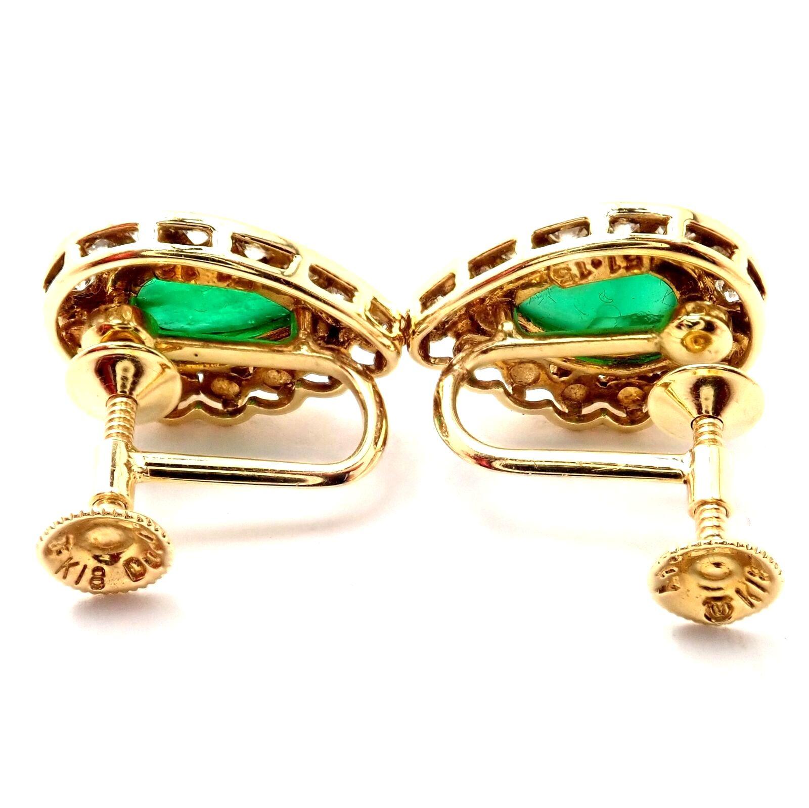 Mikimoto Diamond Teardrop Emerald Screw Back Yellow Gold Earrings For Sale 1