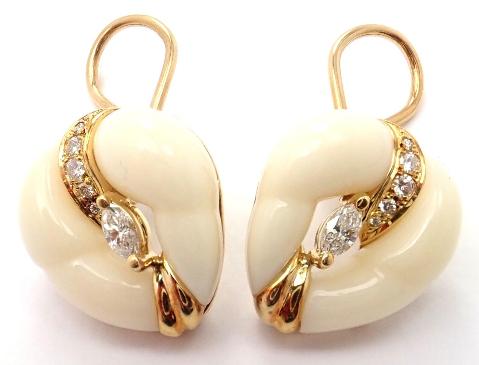 Mikimoto Diamond White Coral Yellow Gold Earrings In Excellent Condition For Sale In Holland, PA