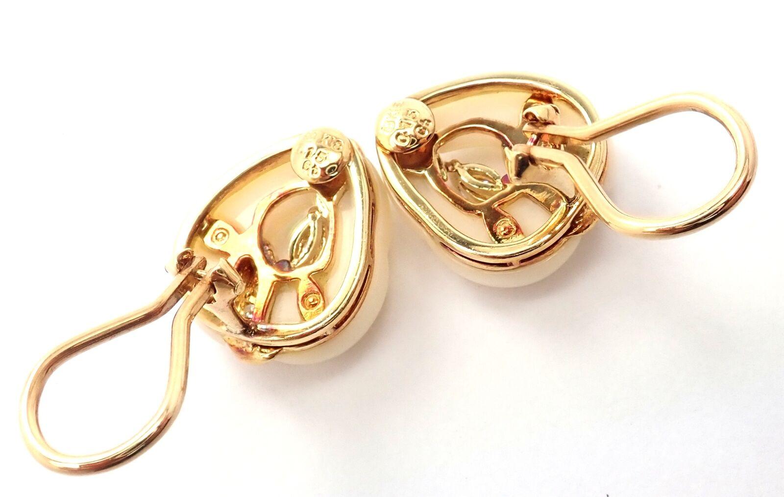 Women's Mikimoto Diamond White Coral Yellow Gold Earrings For Sale