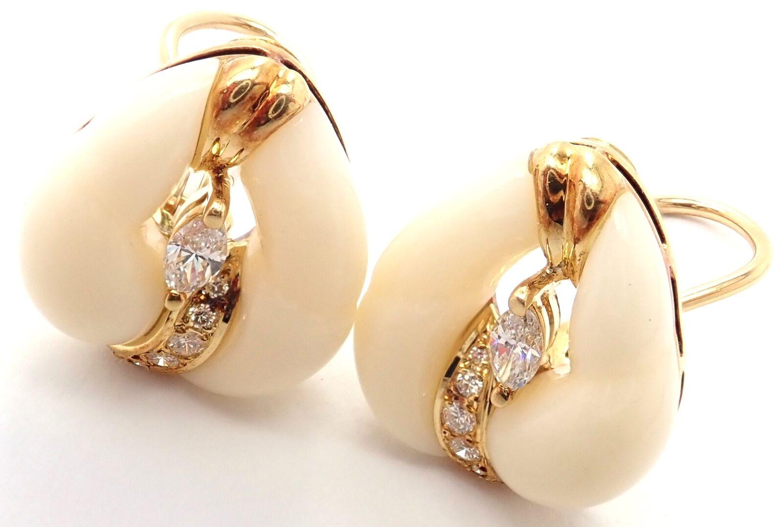 Mikimoto Diamond White Coral Yellow Gold Earrings For Sale 1