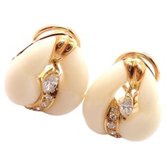 Mikimoto Diamond White Coral Yellow Gold Earrings
