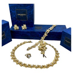 Mikimoto Diamond & Yellow Gold Necklace Bracelet Ring Earring Brooch Set