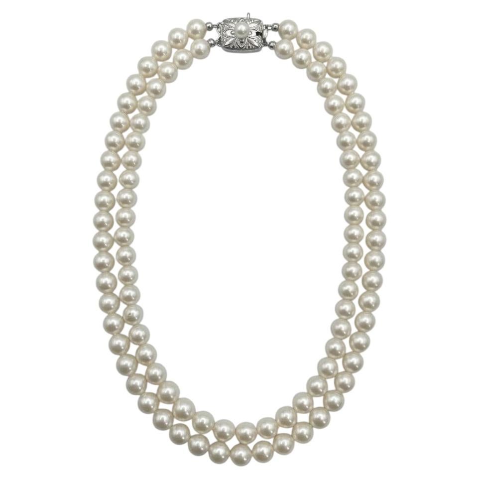 Collana Mikimoto a doppio filo con perle Akoya e argento sterling