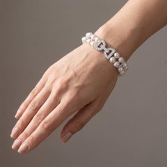 Bracciale Mikimoto a doppio filo con perle coltivate e diamanti, in oro bianco 18 carati