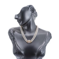Mikimoto Double Strand Cultured Pearl Diamond Gold Necklace