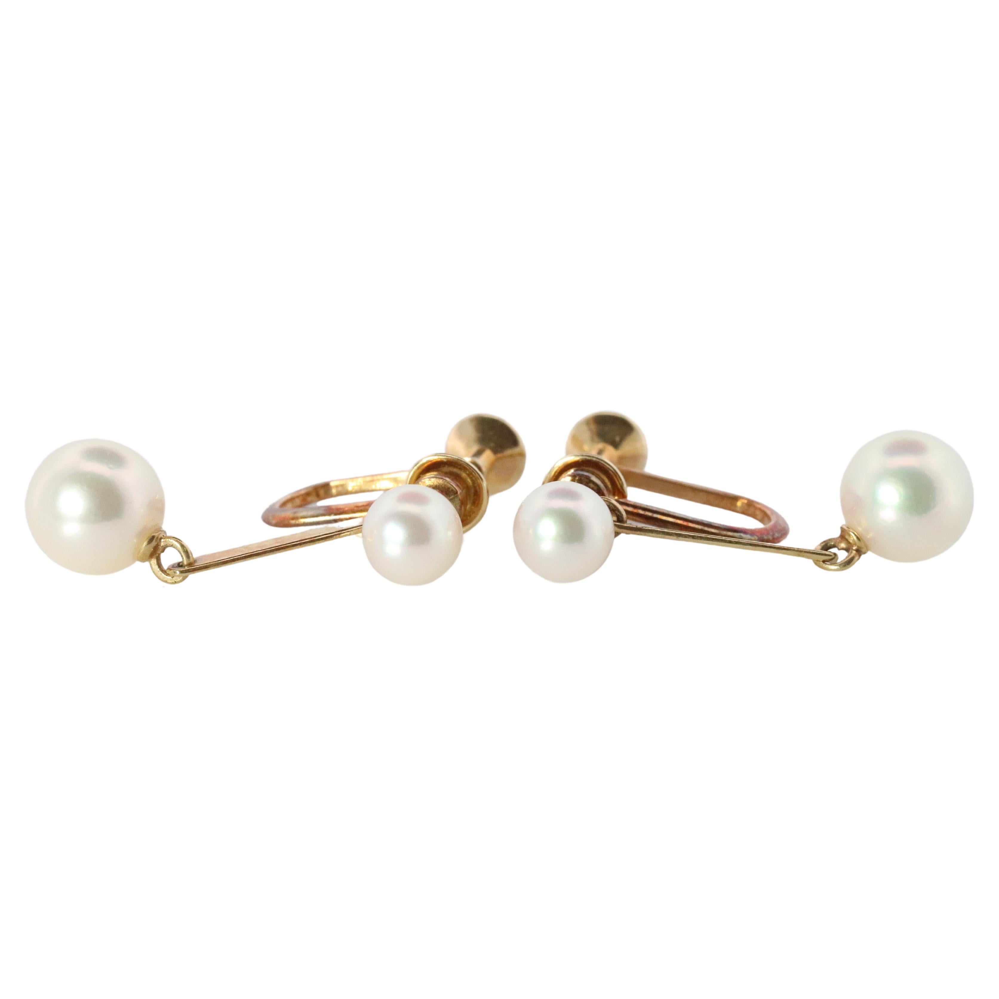 Mikimoto Earrings. 14k Gold Mikimoto Pearl Dangle Earrings. Unpierced Clip on