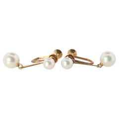 Vintage Mikimoto Earrings. 14k Gold Mikimoto Pearl Dangle Earrings. Unpierced Clip on