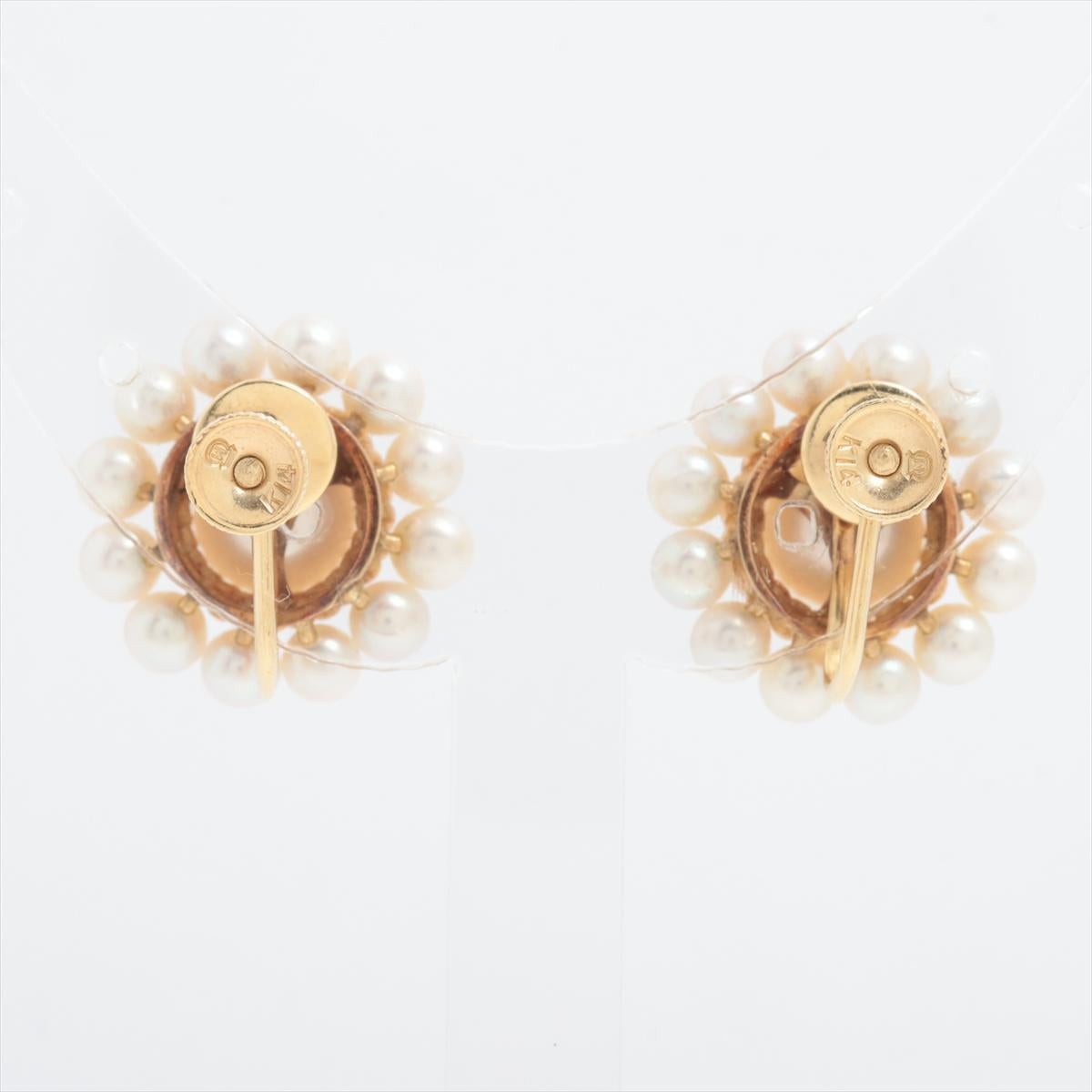 Round Cut Mikimoto Earrings. 14k Gold Mikimoto Pearl HALO cluster Clip Ons. Unpierced For Sale