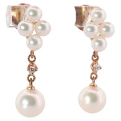 Mikimoto Ohrringe 18k Diamant Mikimoto Perlen-Cluster-Ohrringe mit durchbohrten Ohrringen
