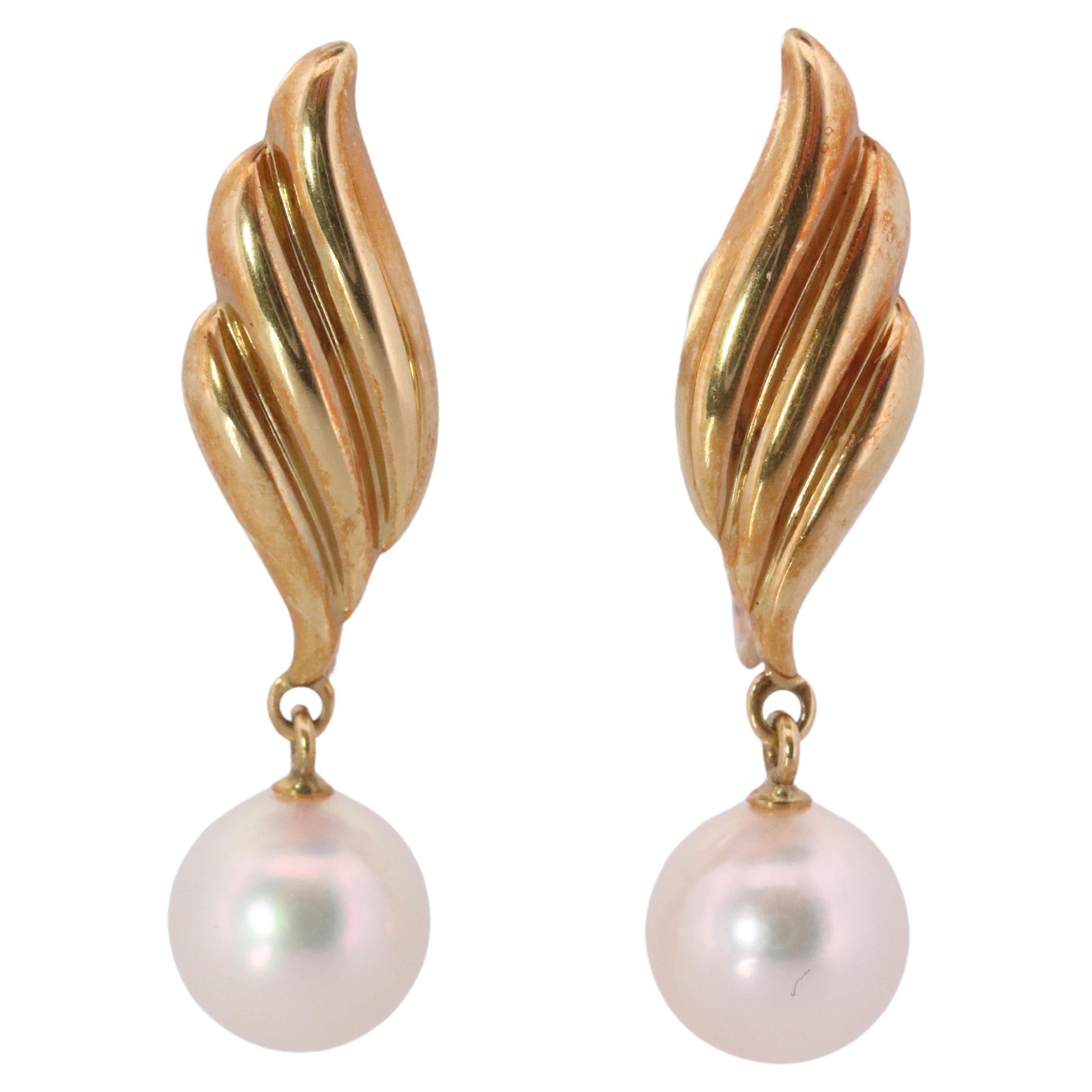 Mikimoto Earrings. 18k Gold Mikimoto Pearl Dangle Earrings. Unpierced Clip on