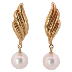 Vintage Mikimoto Earrings. 18k Gold Mikimoto Pearl Dangle Earrings. Unpierced Clip on